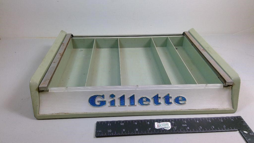 Vintage GILLETTE Razor Advertising Case Showcase Store Display 1950’s w/o glass