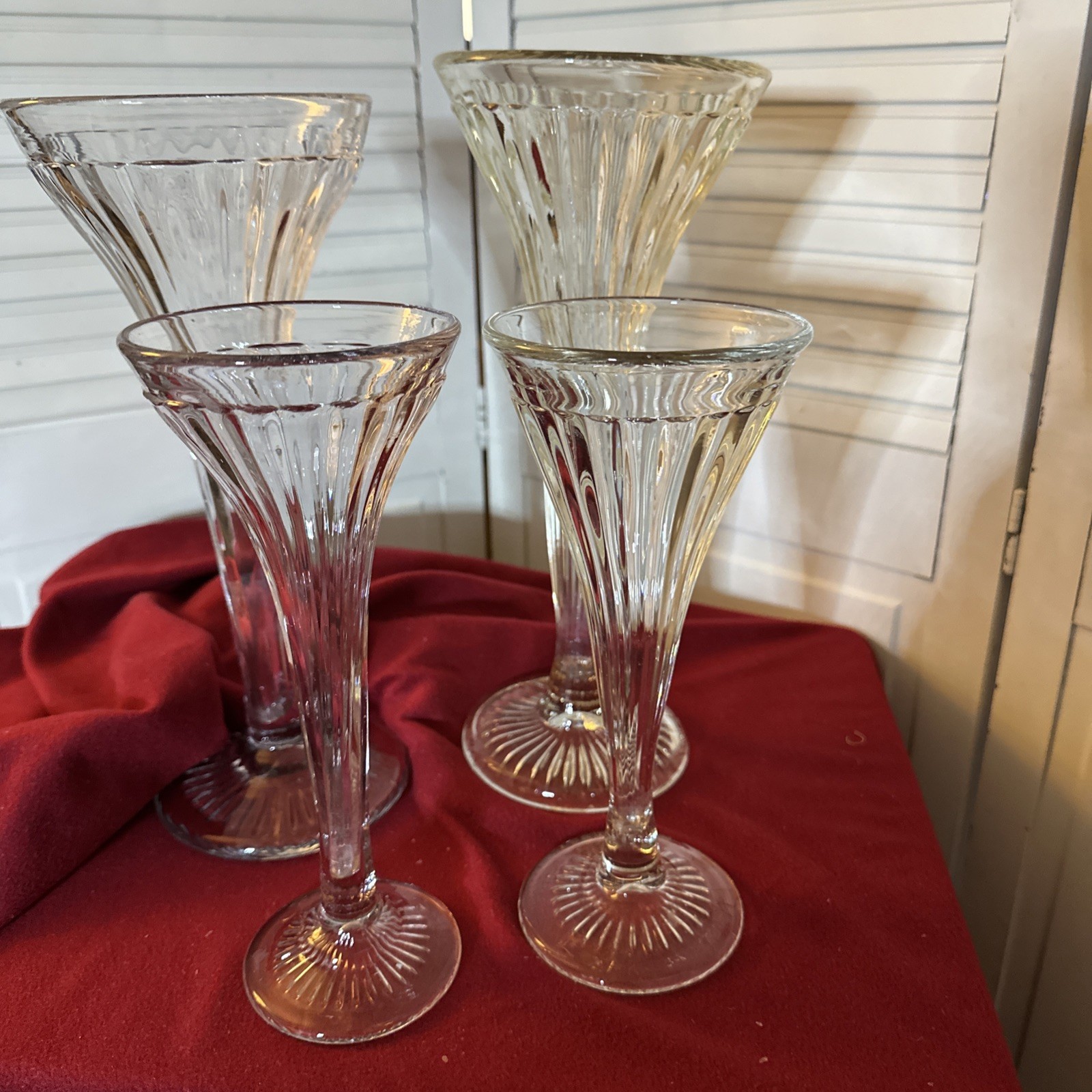 Vintage Glass Ribbed Shelf Sitters Risers Lot of 4 Glass Case Or Table Displays