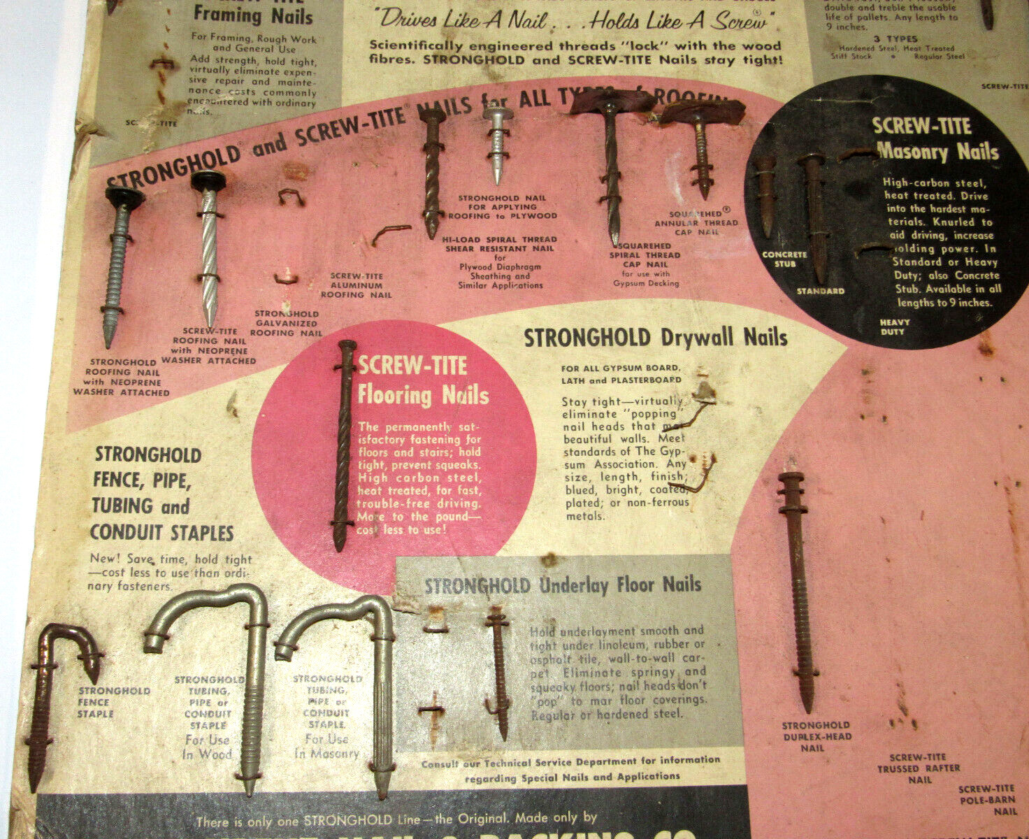 3 VINTAGE HARDWARE STORE NAIL ADVERTISING DISPLAYS! 12×18″ ALUMINUM/MASONRY/ROOF