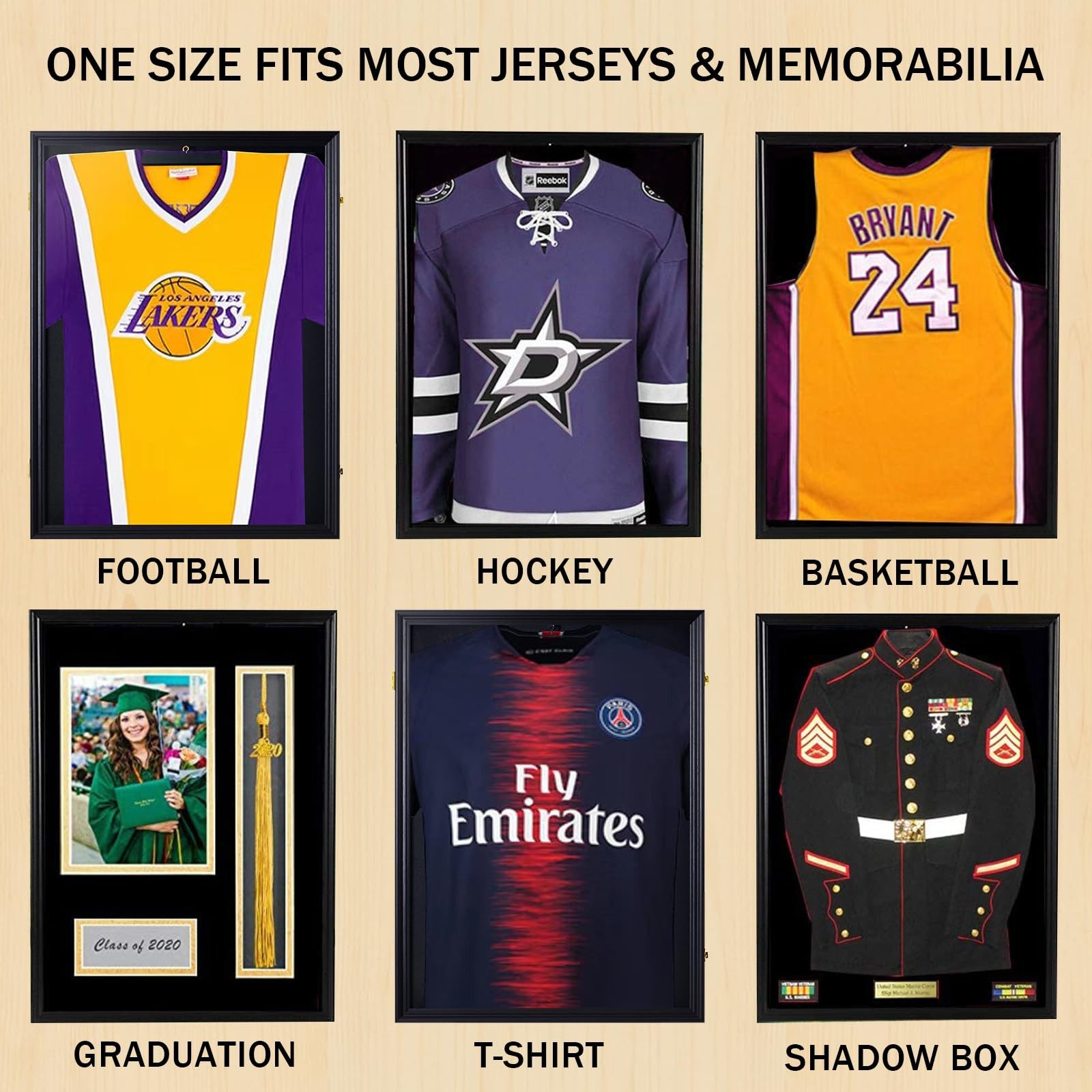 24″ x 32″ Jersey Display Case, Shirt Frame with UV Resistant Black