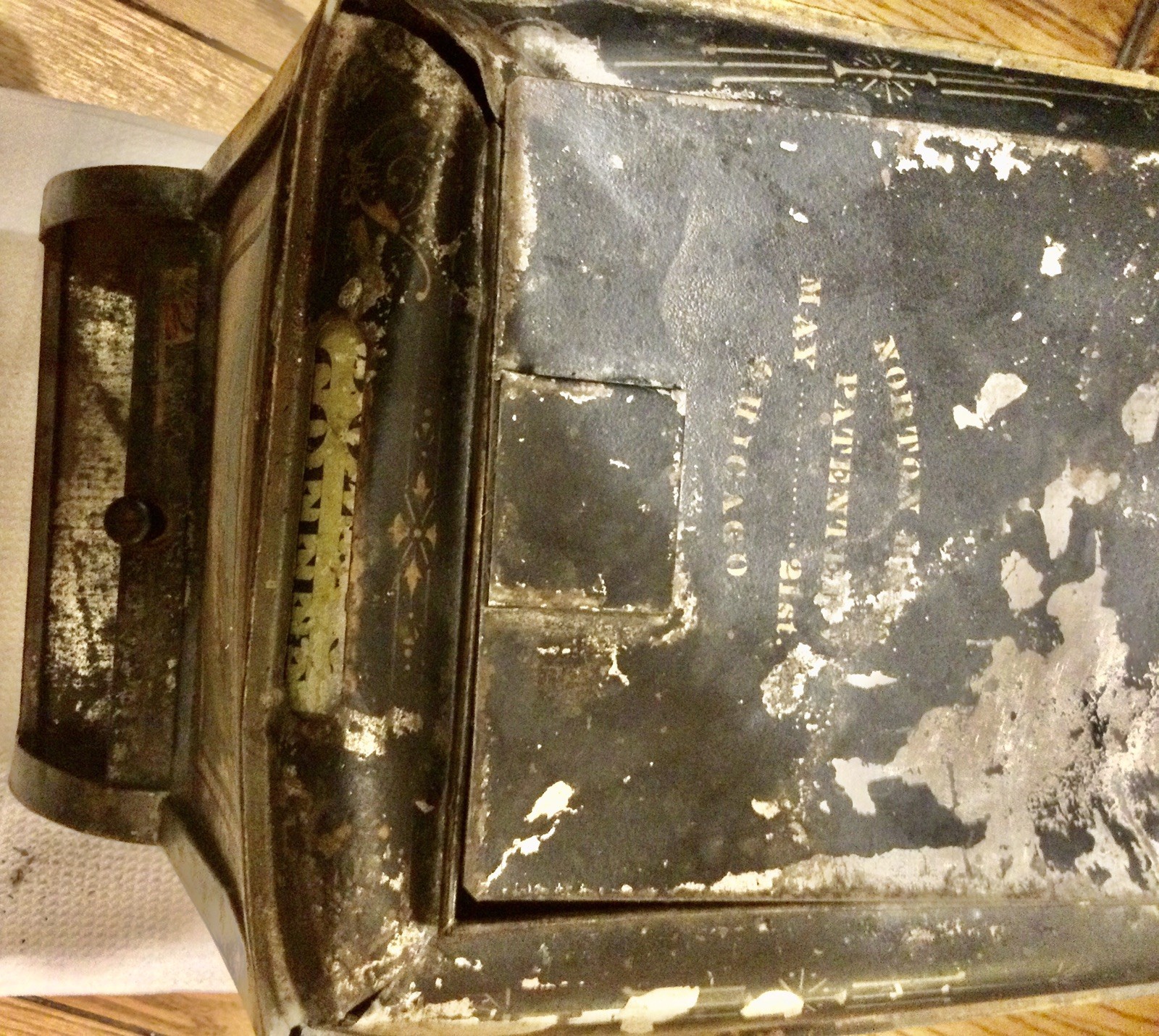 ANTIQUE 1880 NORTON BROS CHICAGO GENERAL STORE COUNTER TIN BIN DISPENSER➕MARQUEE