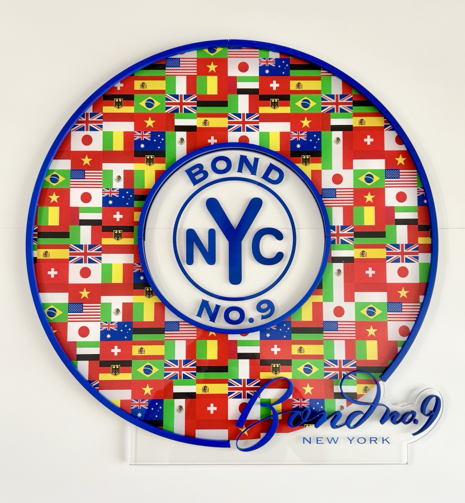 Bond No. 9 NYC Art Rare Collectors Plexiglass Perfume Display Flags Blue Trim