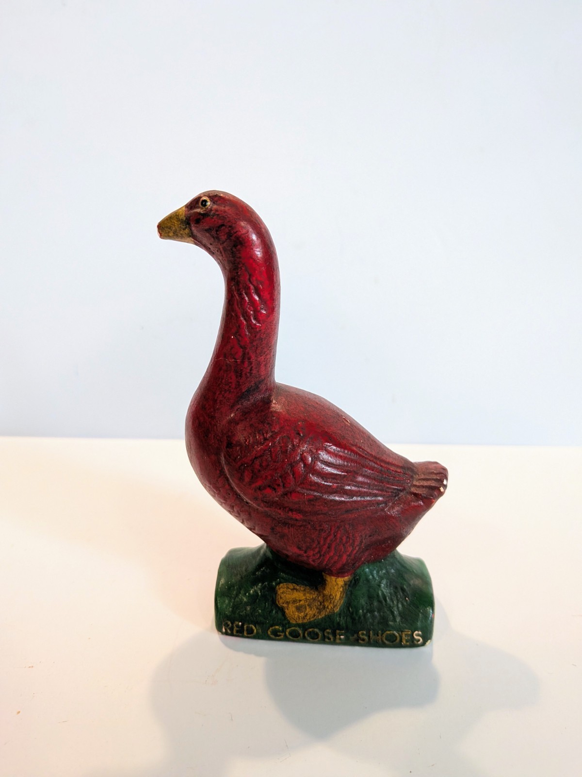Antique 1920s Red Goose Shoes Advertising Figurine Chalkware 4.5″ Display Statue