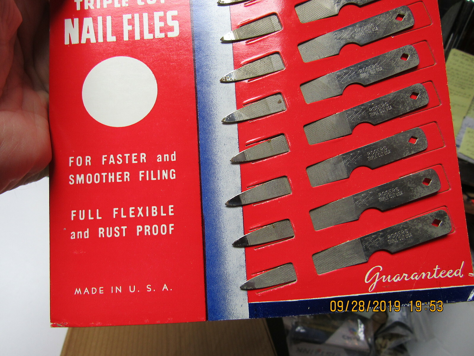 ROGERS 12 NAIL FILE STORE DISPLAY WITH EASEL PAYNE CUTLERY NEW OLD STOCK 40s-50s