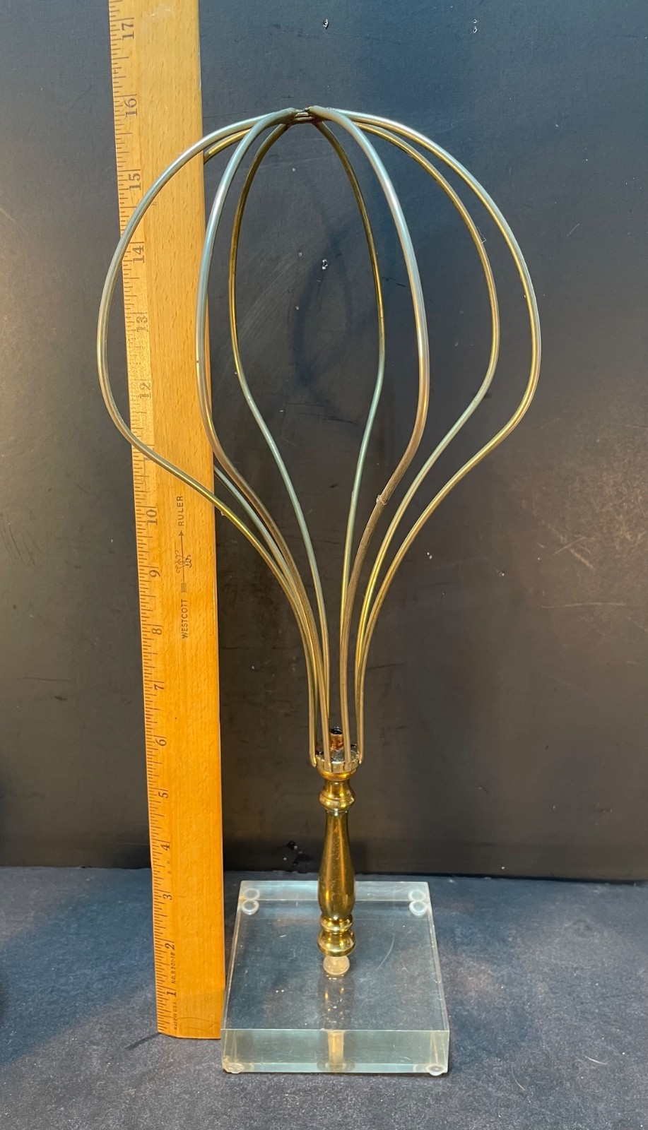 Vintage LUCITE Brass and Metal Hat Stand Wig Stand MCM Nice Display Piece