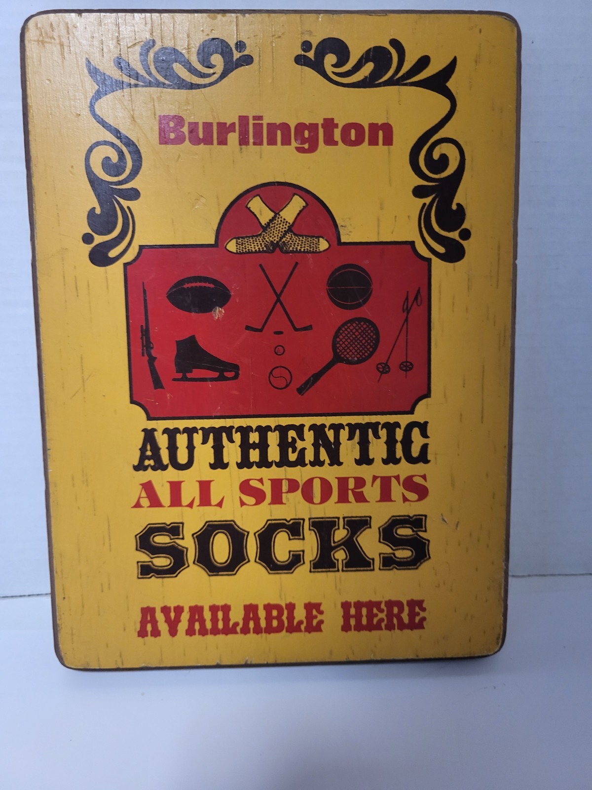 Vintage Wood Burlington Socks Advertising Store Sign All Sports Socks Available