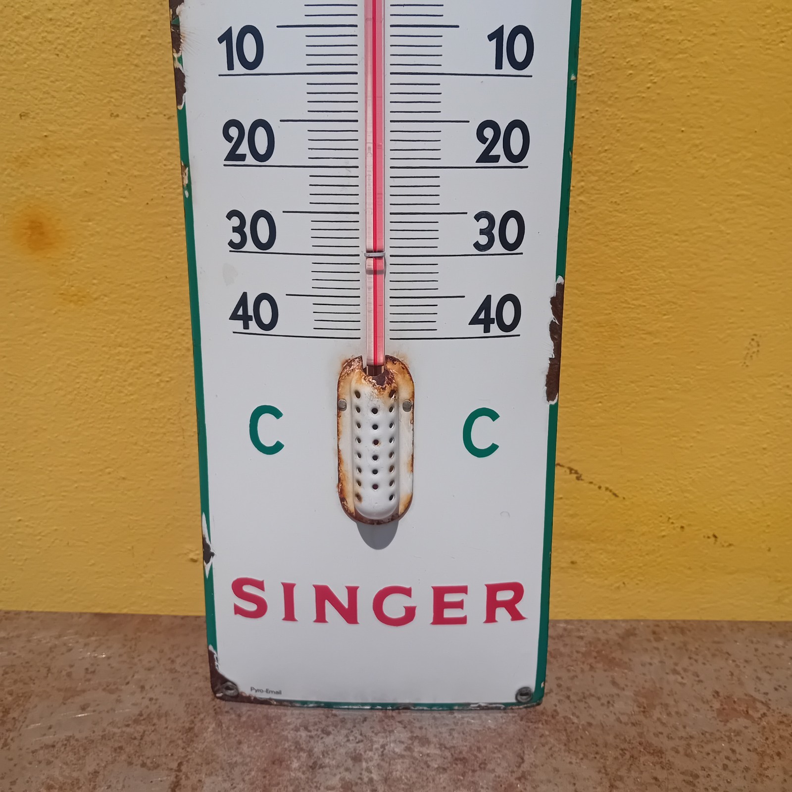Singer Enamel Thermometer Table Sign