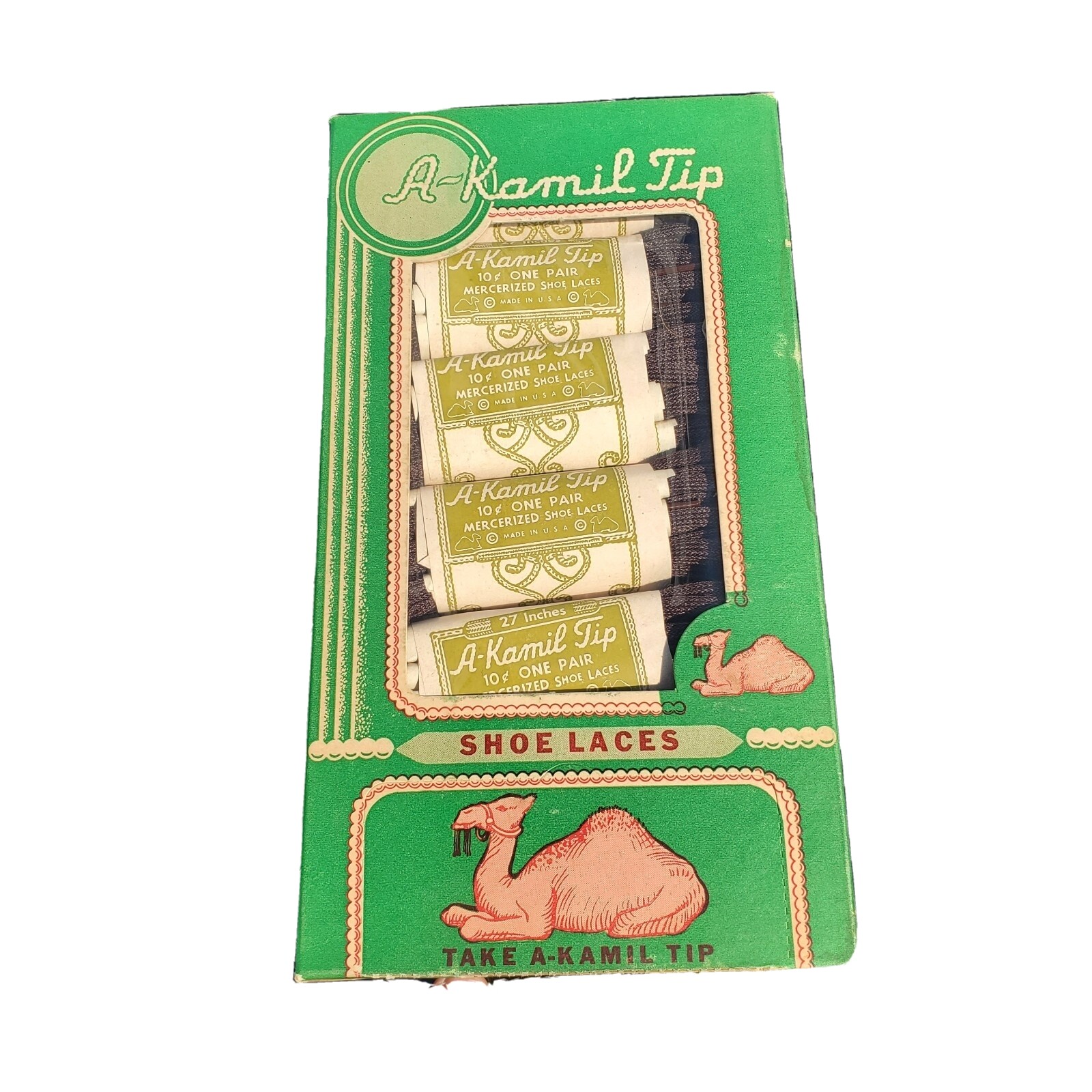 1930s-40s Vintage Store Display A-Kamil Tip Brown Shoe Laces 72 pairs NOS Prop