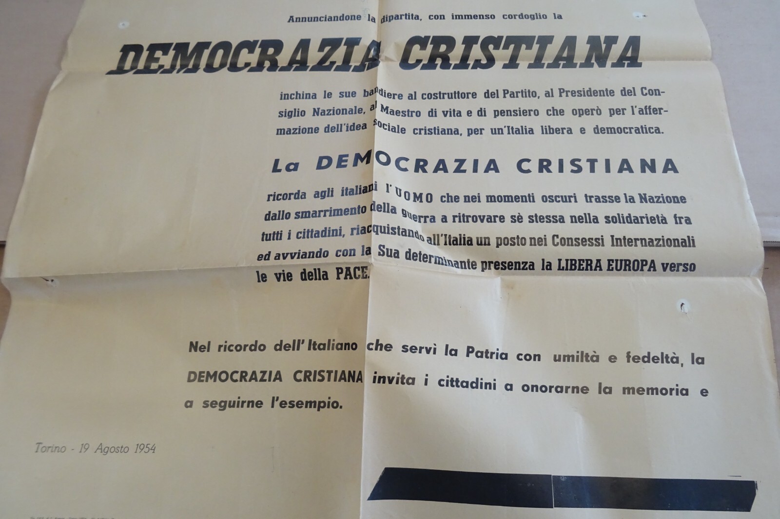 political manifesto poster De Gasperi memory memory 1954 A.D.