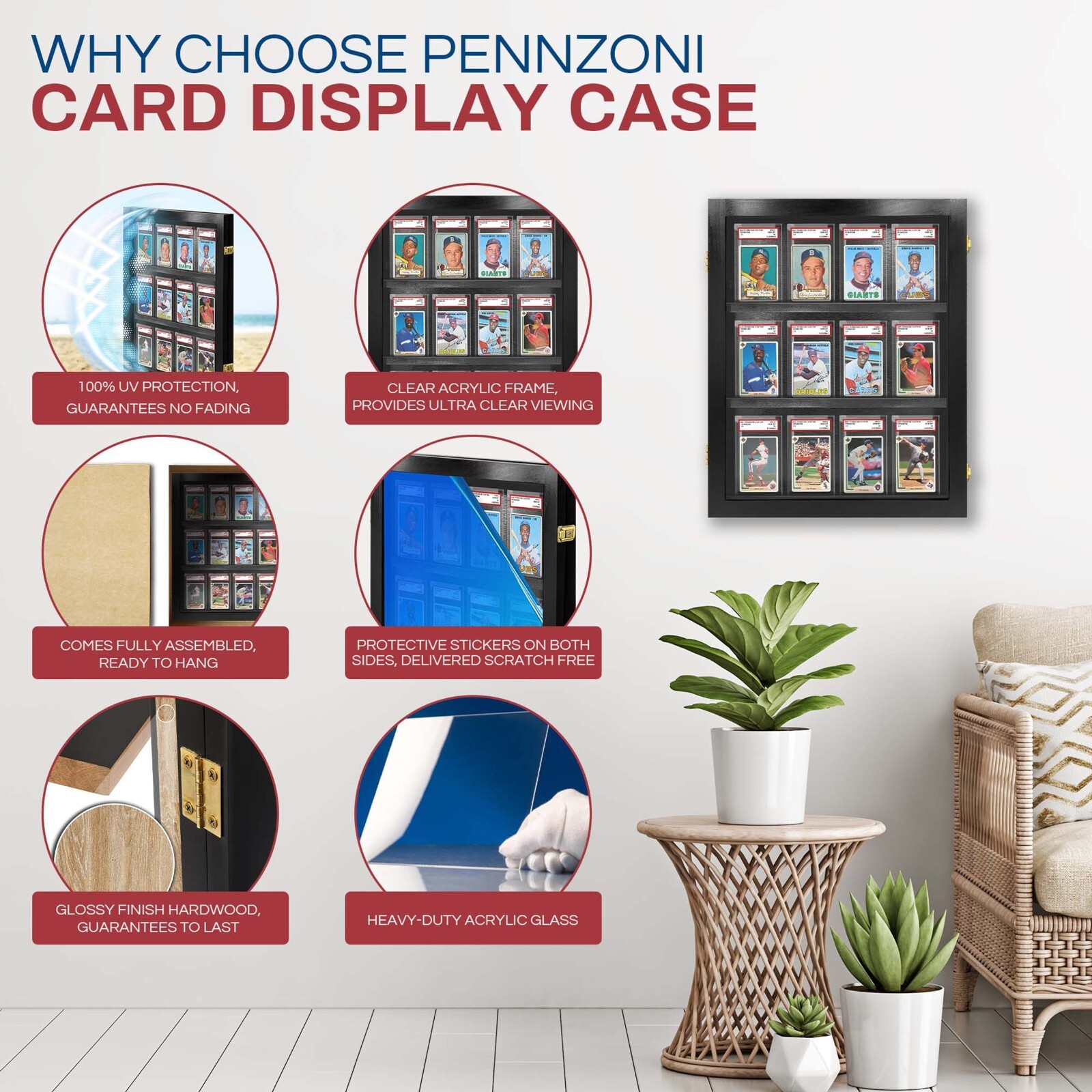 Baseball Card Display Graded Card Display Case Black Holds 12 PSA Graded Cards