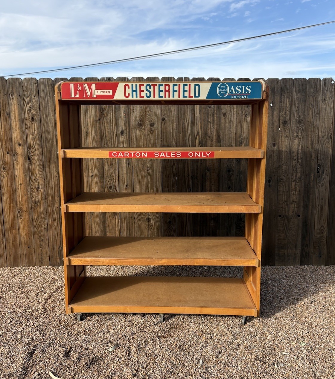 VINTAGE CHESTERFIELD LM CIGARETTE ADVERTISING STORE DISPLAY RETRO SHELVING WOOD