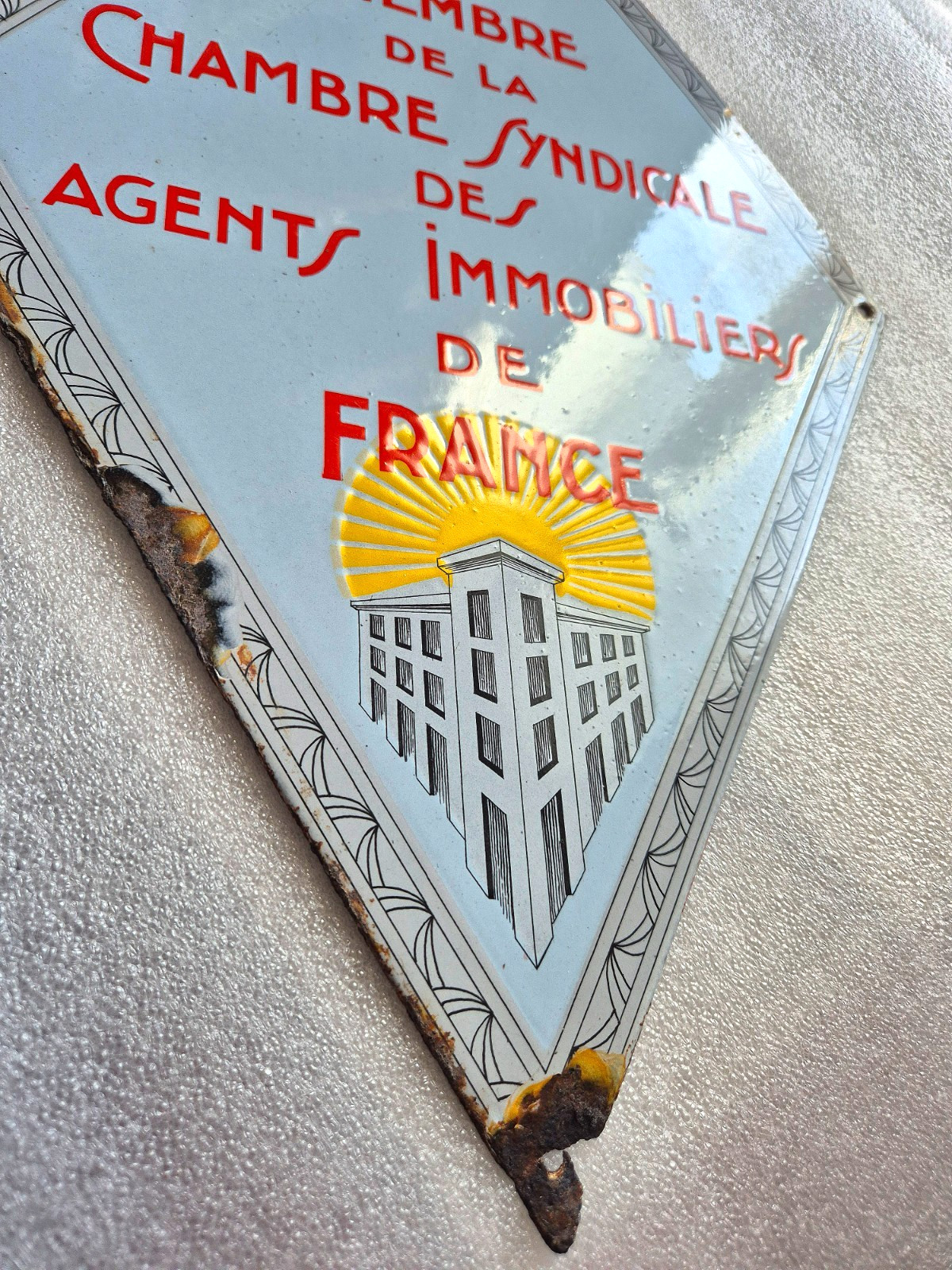 RARE enamel plaque “Chambre Syndicale Agents Realtiers” – Art Deco – 46x28cm