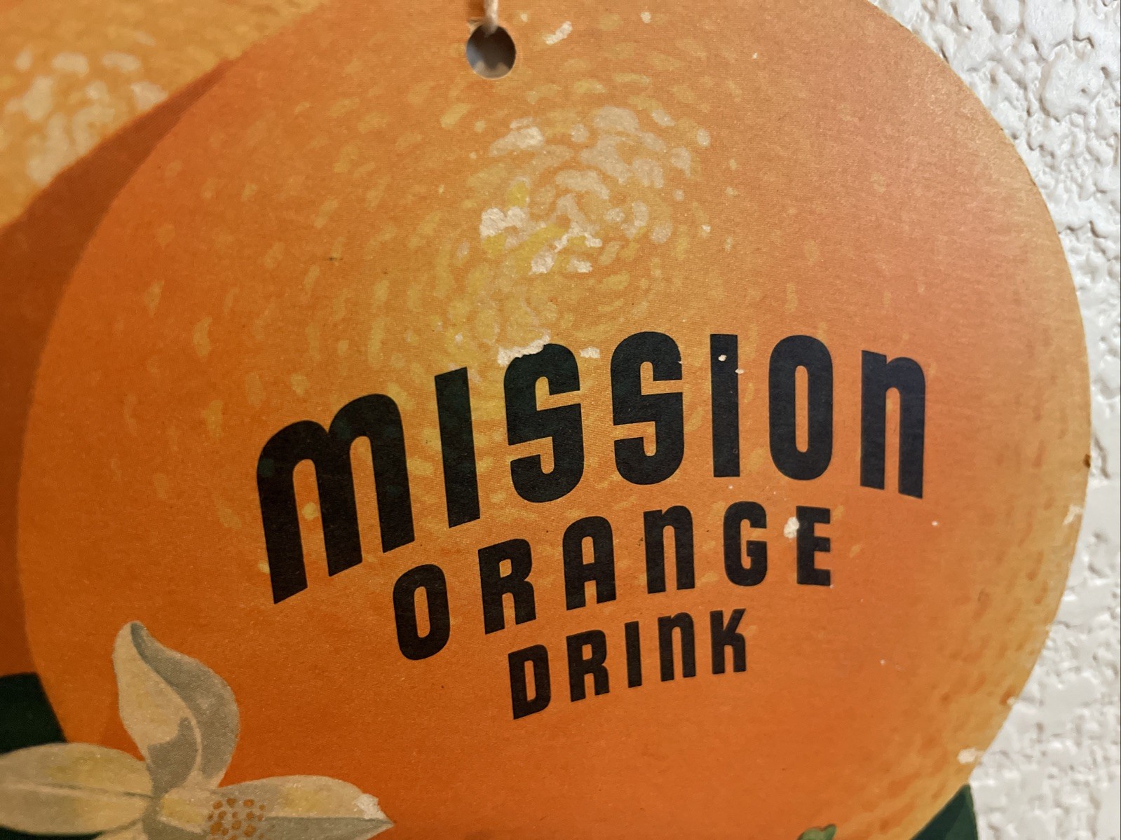 Mission Orange Drink Cardboard Double Sided 1950s Store Advertisement Litho Sign