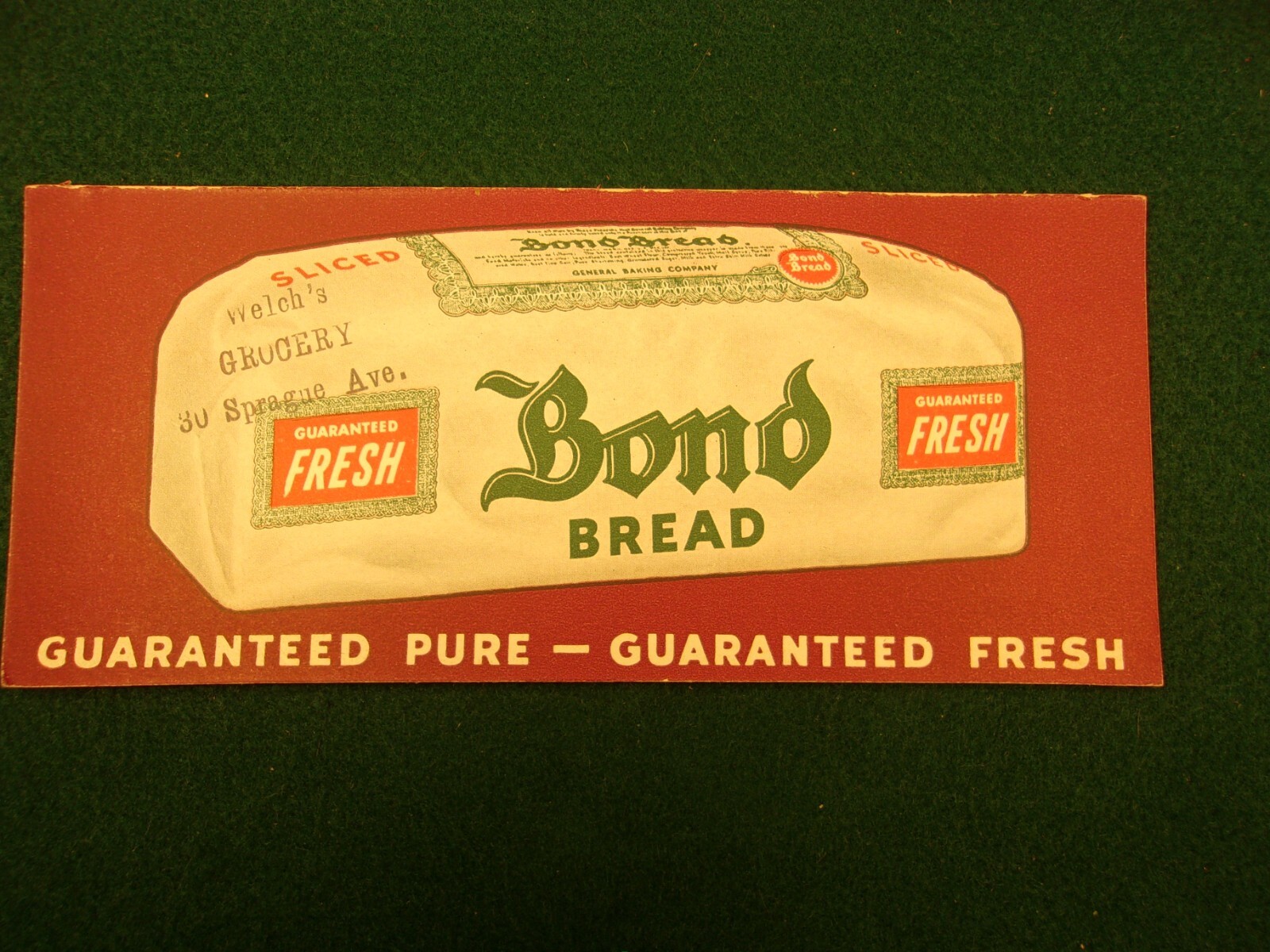 RARE OLD VTG ANTIQUE 1920s-1930s STORE DISPLAY CARD: “BOND BREAD” PURE & FRESH