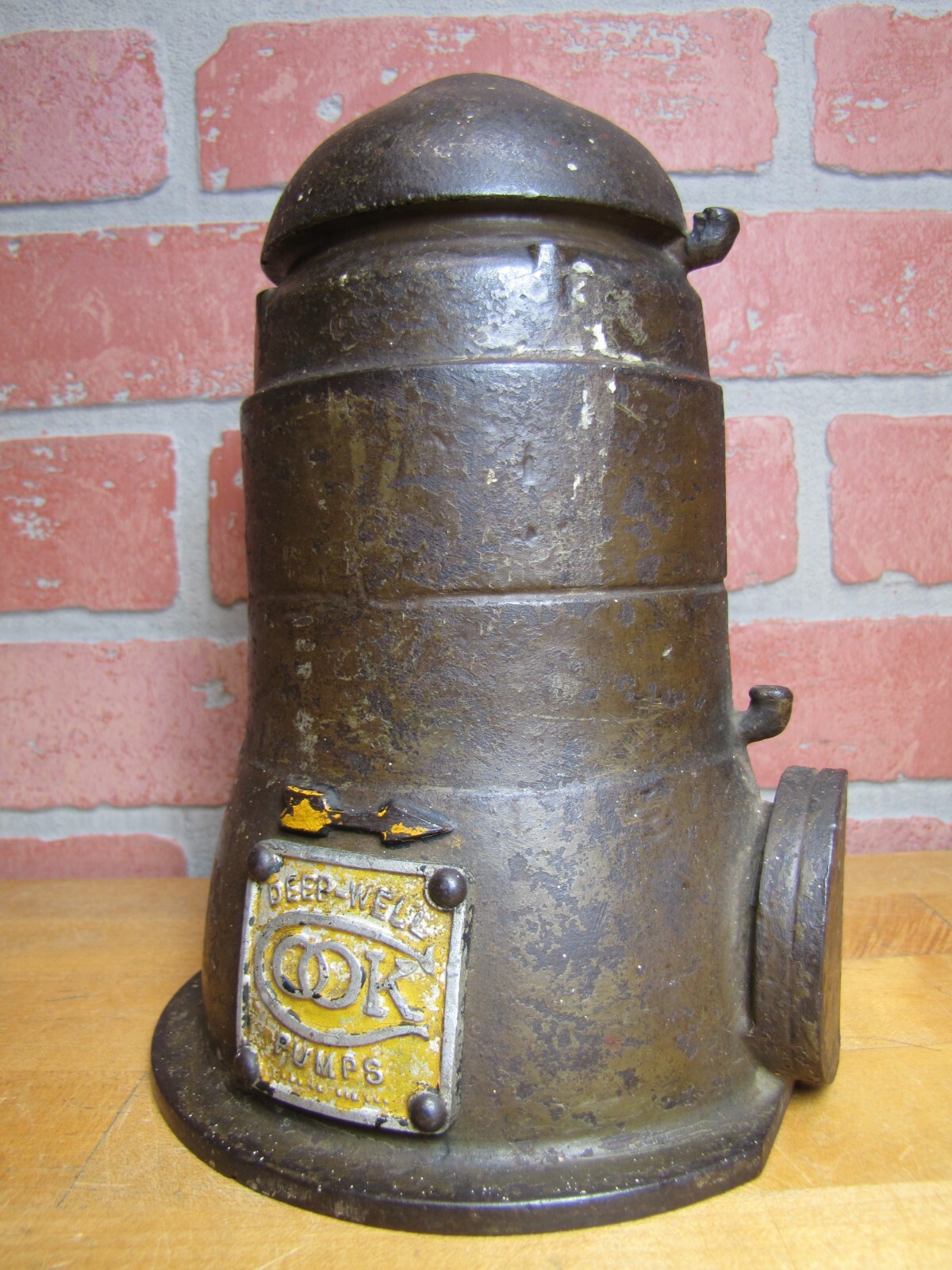 COOK DEEP-WELL PUMPS Antique Advertising Cast Iron Doorstop Sign Statue