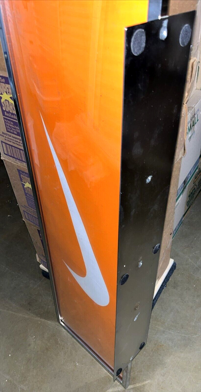 NIKE Swoosh Retail Store Promo Shelf Metal Chrome Orange Display Sign Fixture