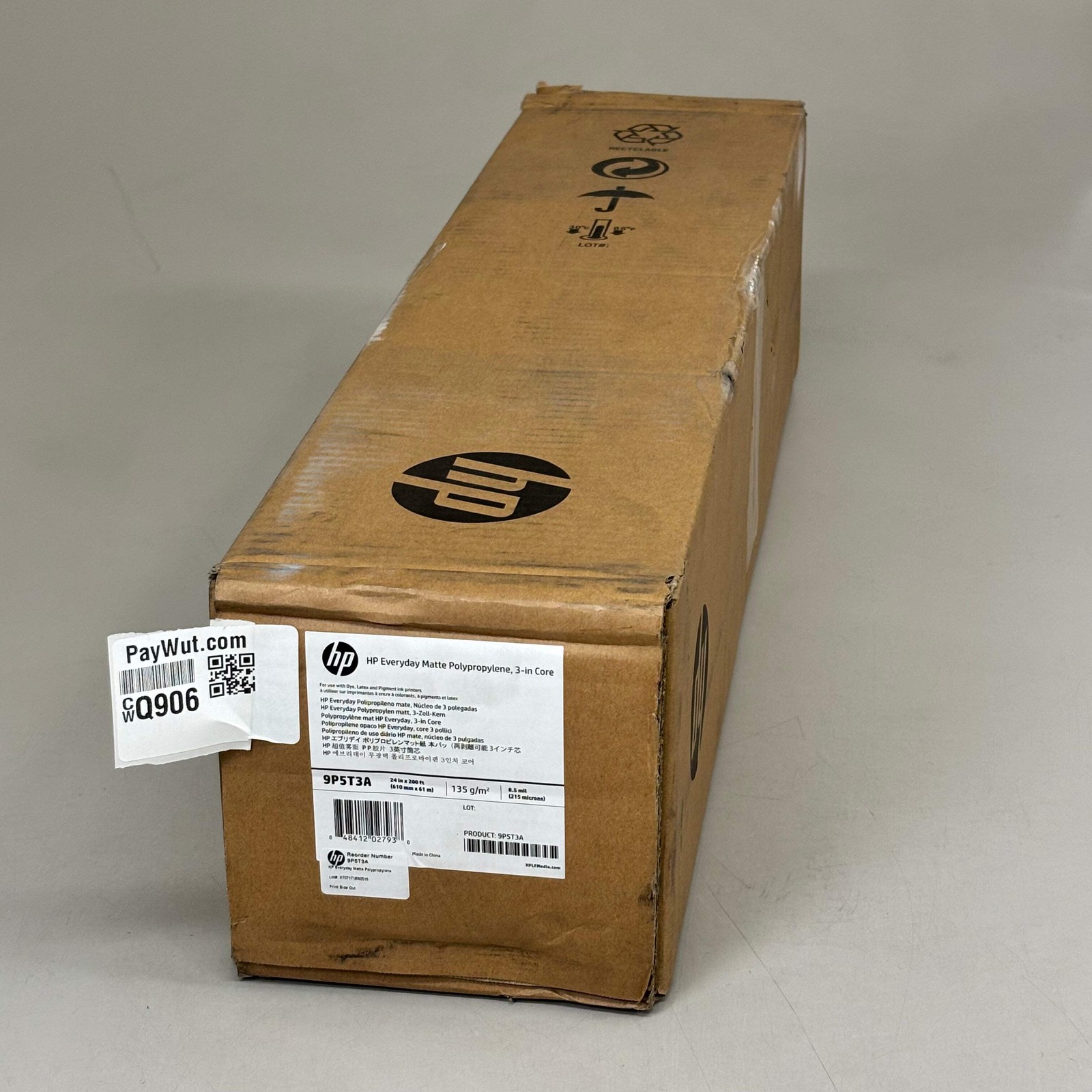 HP Outdoor In-Window Display Print Material Matte Polypropylene 200′ White 9P5T3