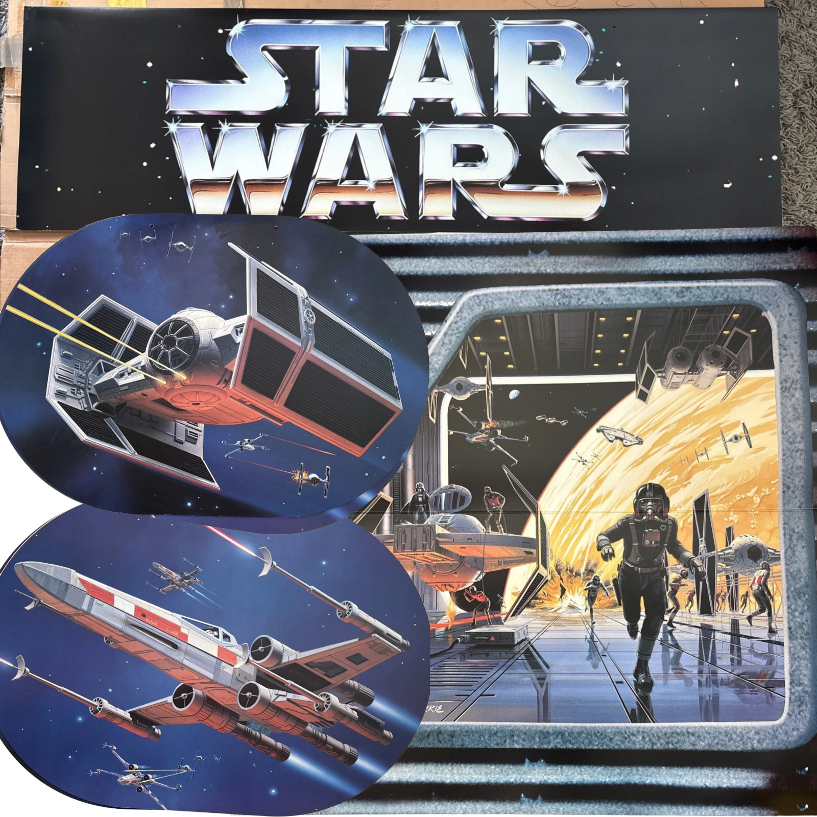 HUGE STAR WARS Original Store Display McQuarrie Art – Micro Machine – X-Wing TIE