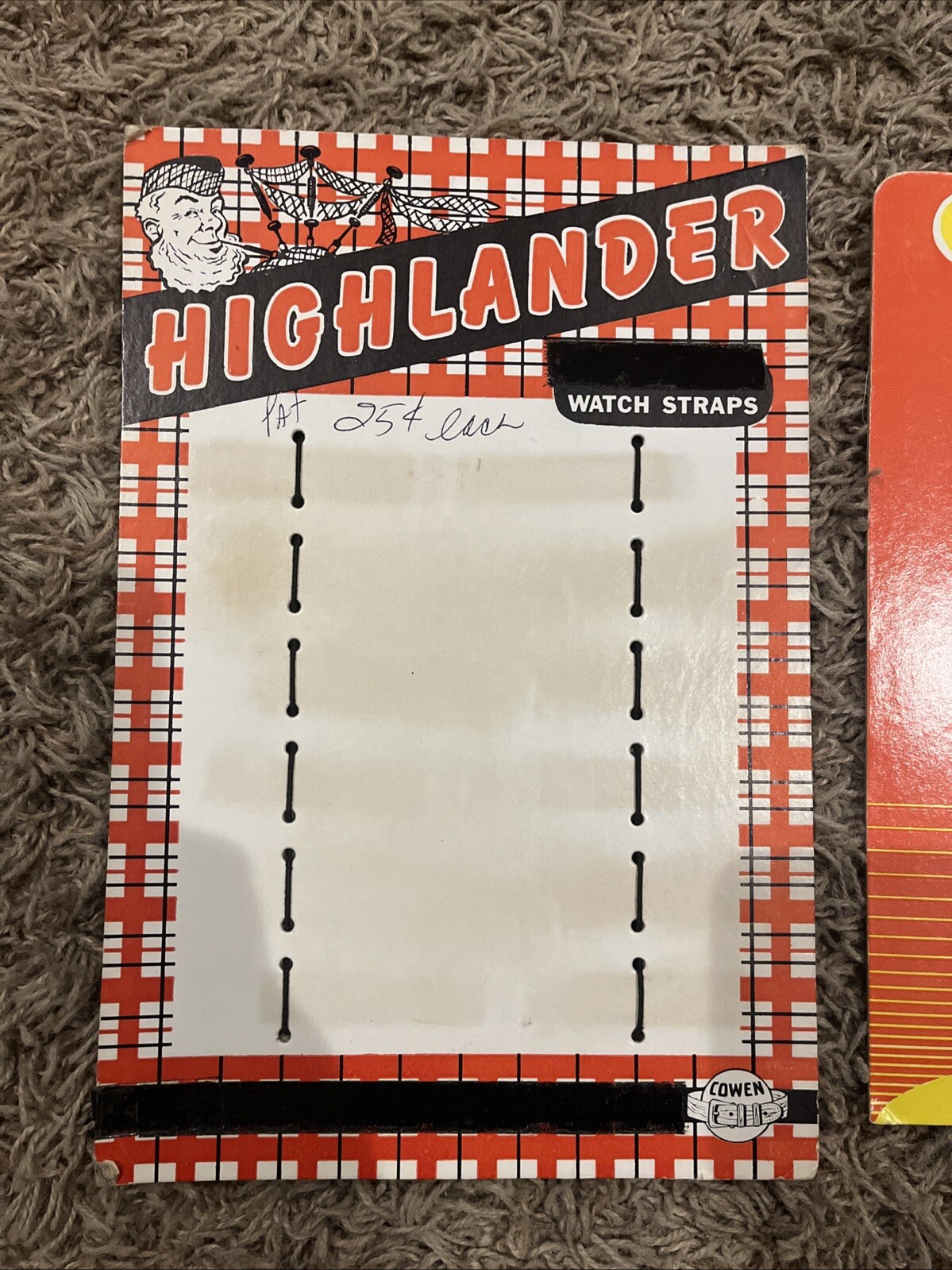 Lot Of 2 Vintage Watch Band Cardboard Store Display Pickwick Highlander Cowen