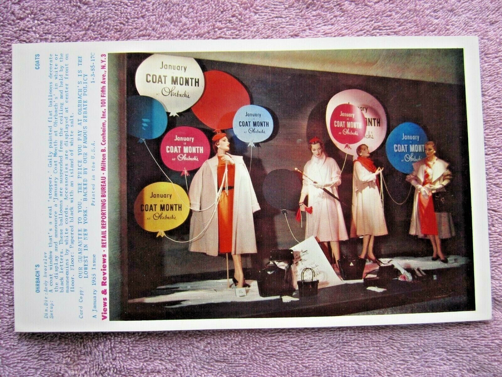 1955 OHRBACH’S STORE WINDOW DISPLAY WOMENS COATS PHOTOGRAPH PRINT #281