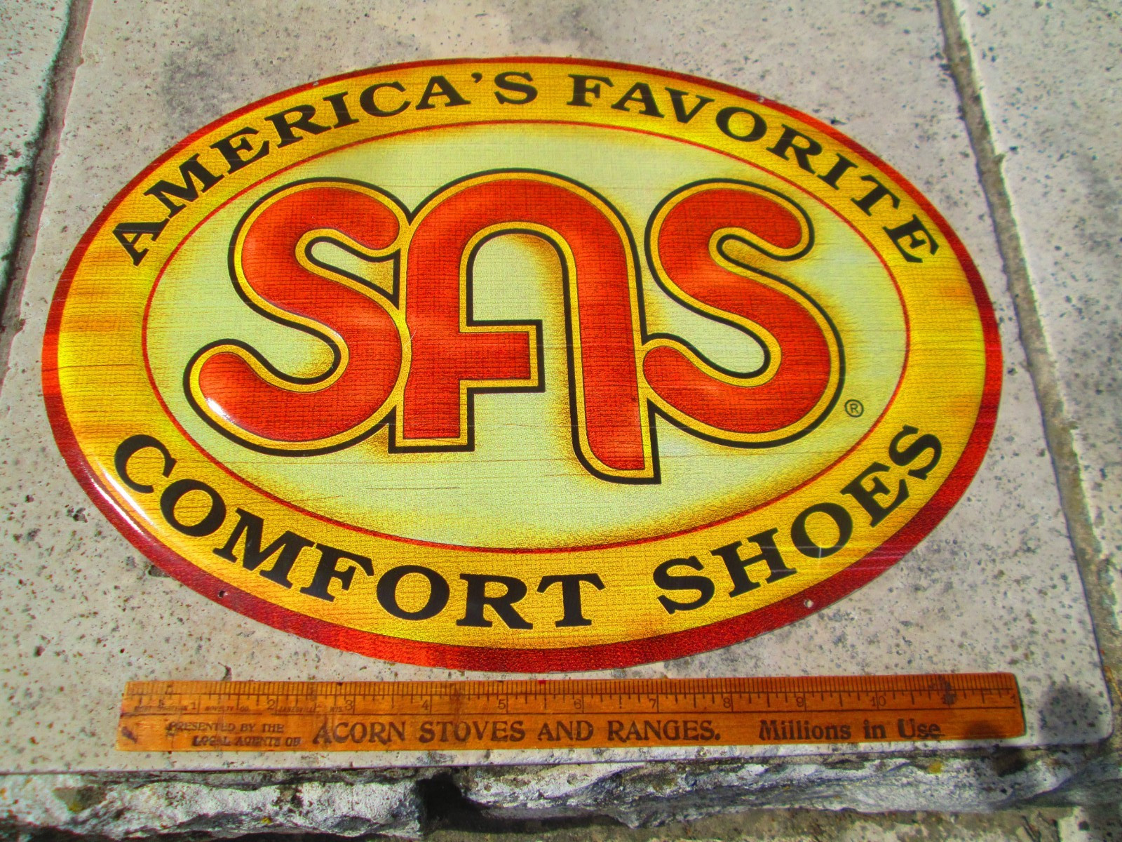 Vtg 2004 Embossed Tin Metal SAS Shoe Sign 15″ X 11″ America’s Favorite Comfort
