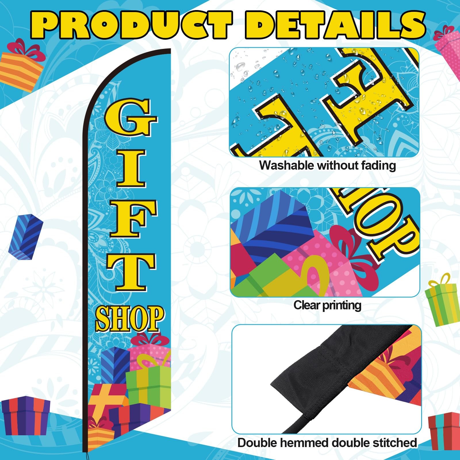 Mindsoft 2.5x12ft Gift Shop Feather Flag Windless Single-Sided Outdoor Banner Bl