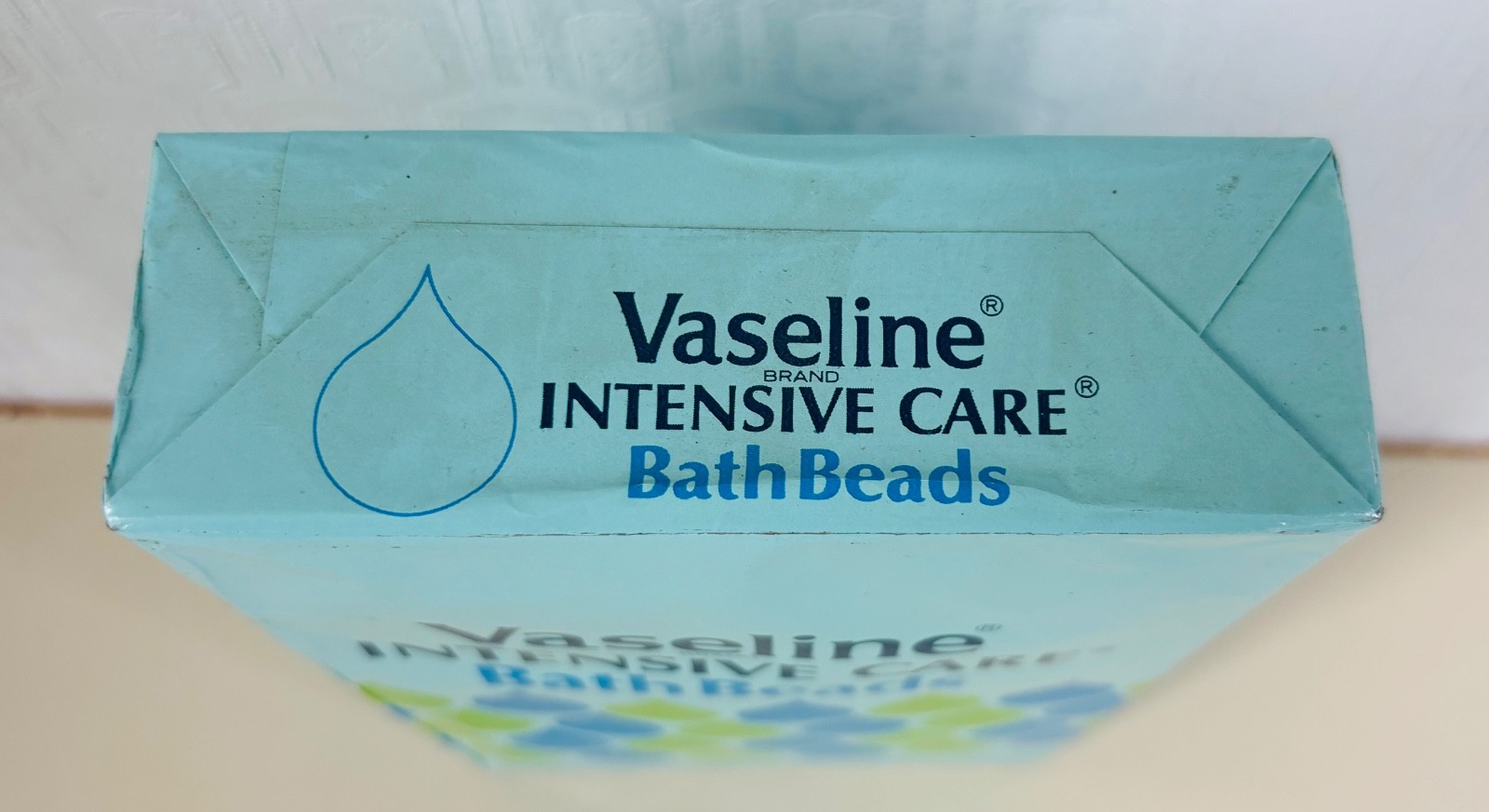 NOS VTG VASELINE INTENSIVE CARE BATH BEADS BLUE 15 OZ BOX MOVIE BEAUTY PROP