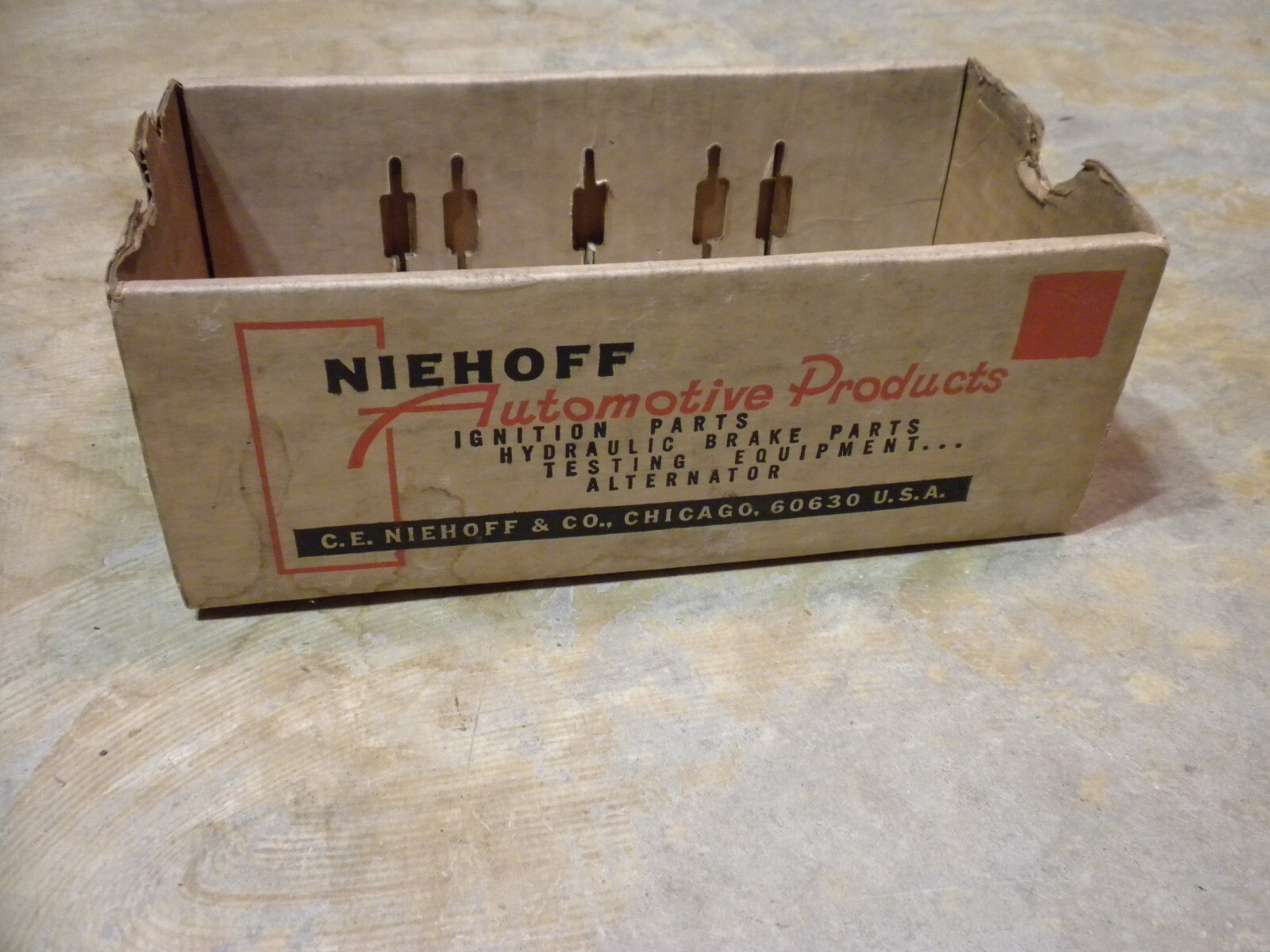 LOTS OF WEAR Vintage Niehoff Automotive Products Store Empty 11″x6″ Storage Box
