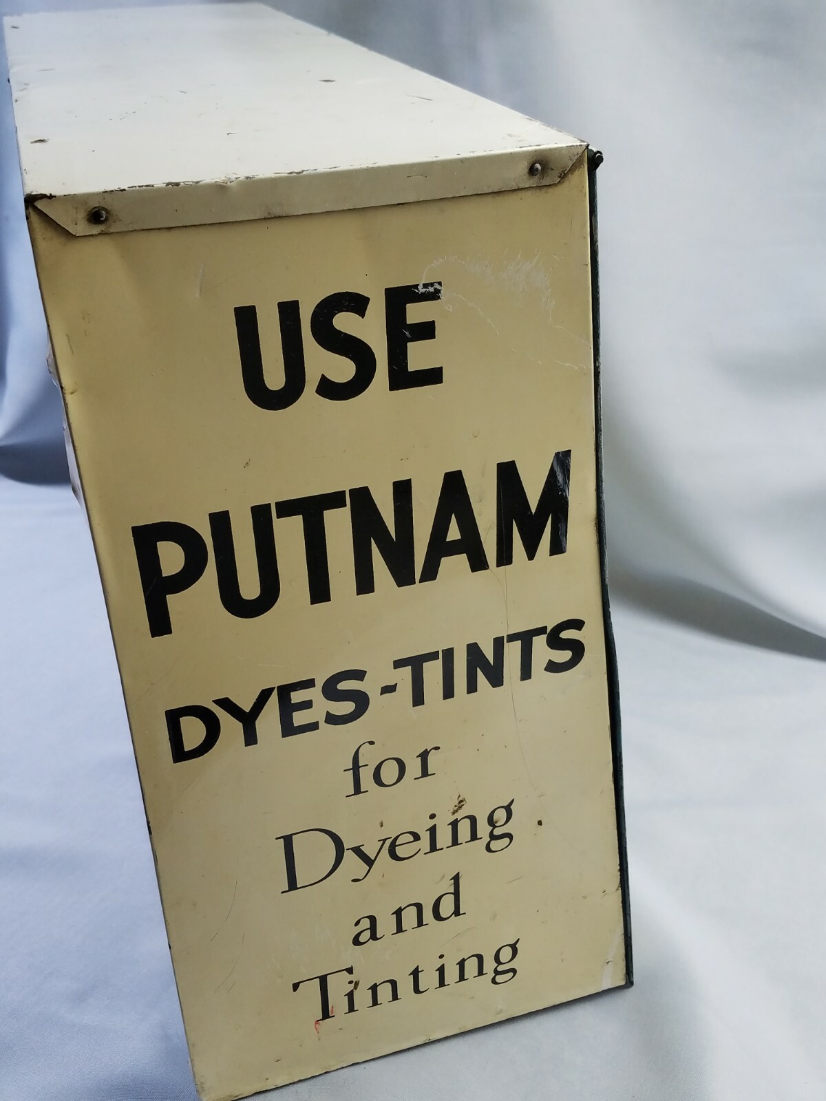 VINTAGE PUTNAM DYE & TINTS STORE METAL & WOOD DISPLAY COLORFUL CABINET!