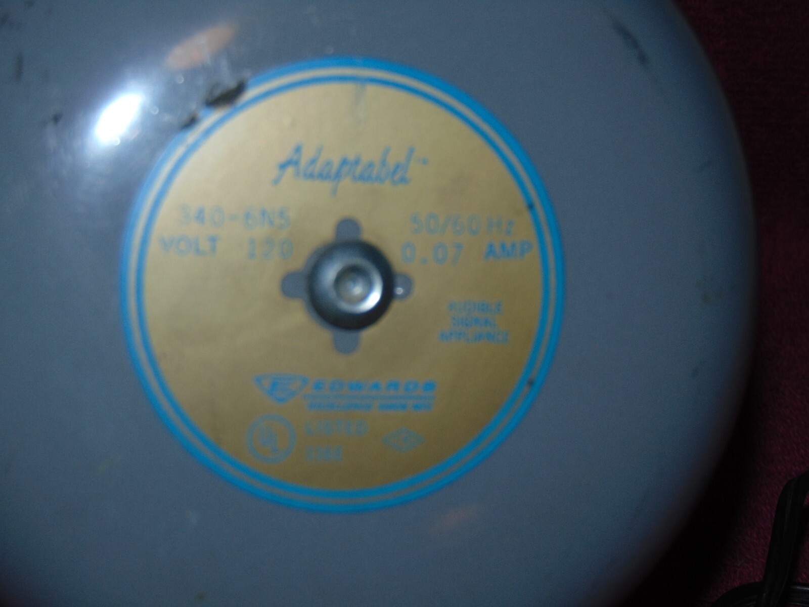 VINTAGE EDWARDS “GS ADAPTABEL” 340-6N5 ALARM/SCHOOL BELL STORE DISPLAY MODEL