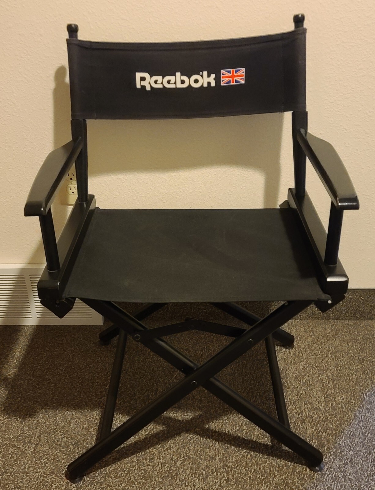 Vintage 1980s Wood Black Finish Reebok Folding Director Chair