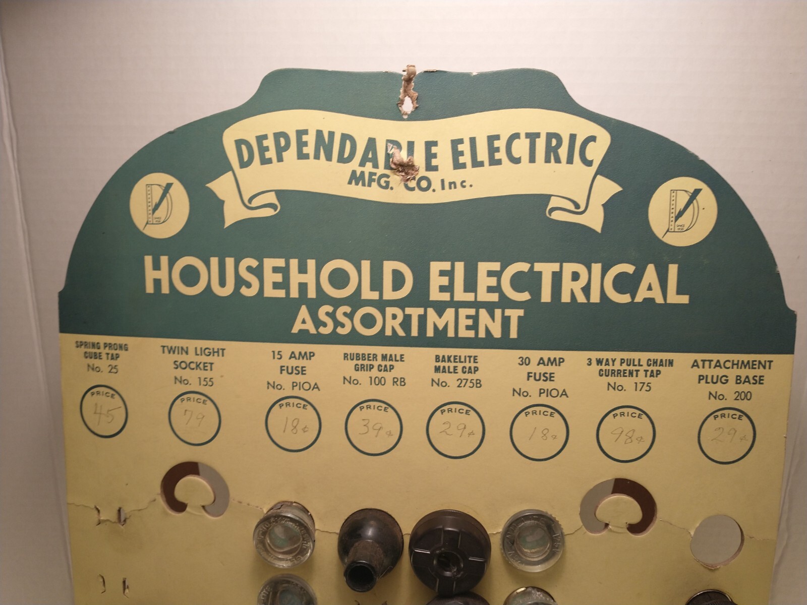 Vintage Countertop Store Display Dependable Electric Cardboard w/ 33ct Stock