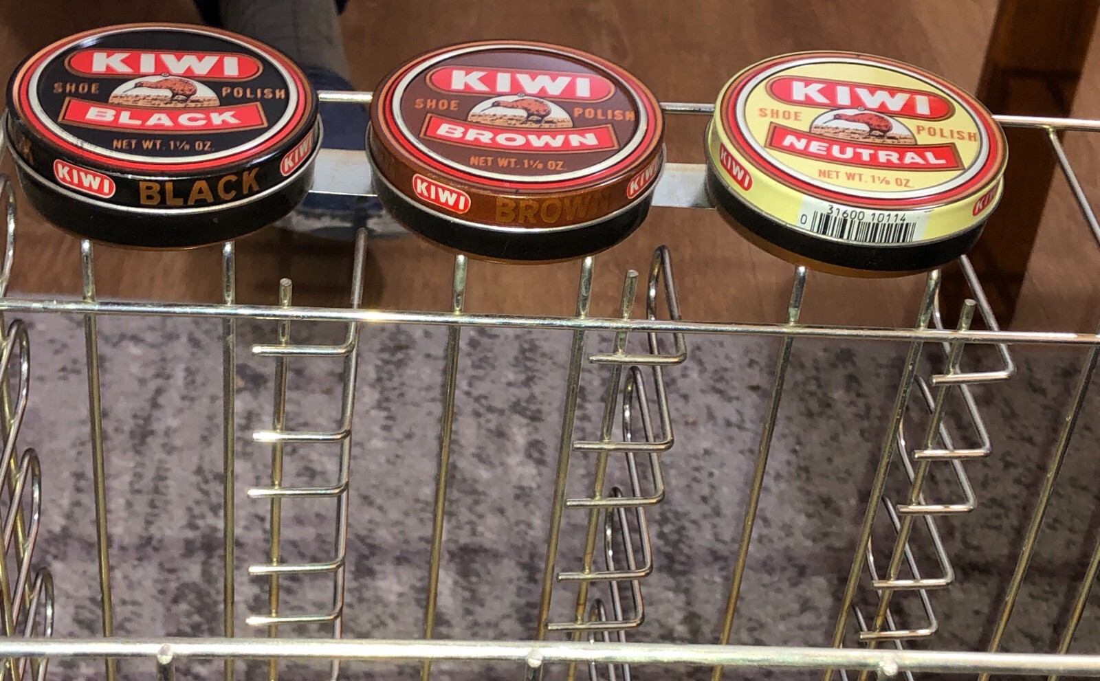 Kiwi Shoe Polish Tins Vintage Metal Store Counter-Top Stand 1940’s w Tin Old