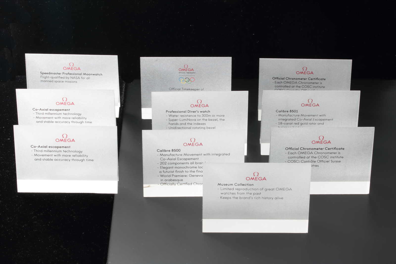 RARE OEM Omega Dealer SET OF 10 Store Watch Acrylic Display Stands Collector