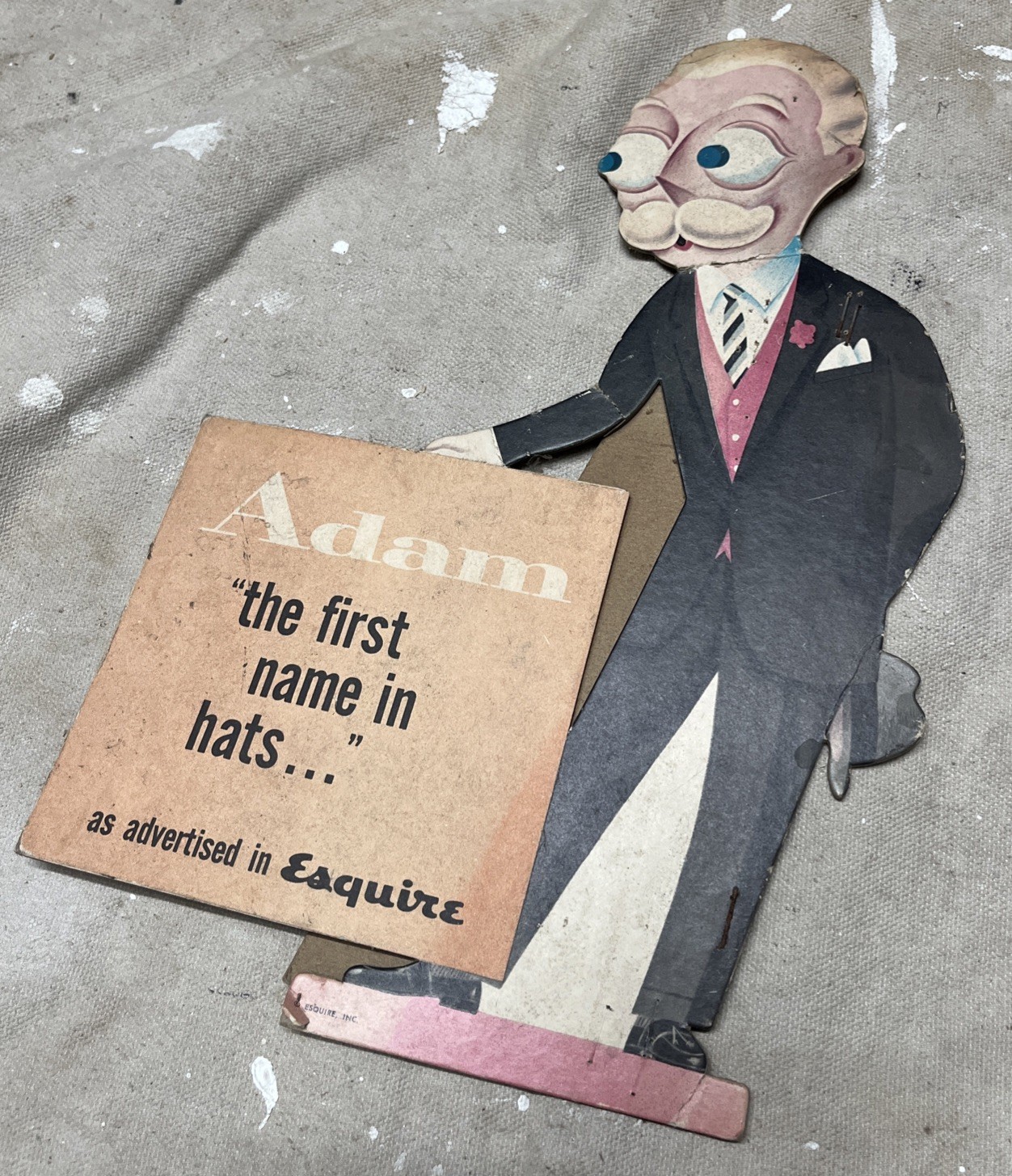 Vintage 1940s Esquire “Esky” Adam Hats Cardboard Counter Display Advertising
