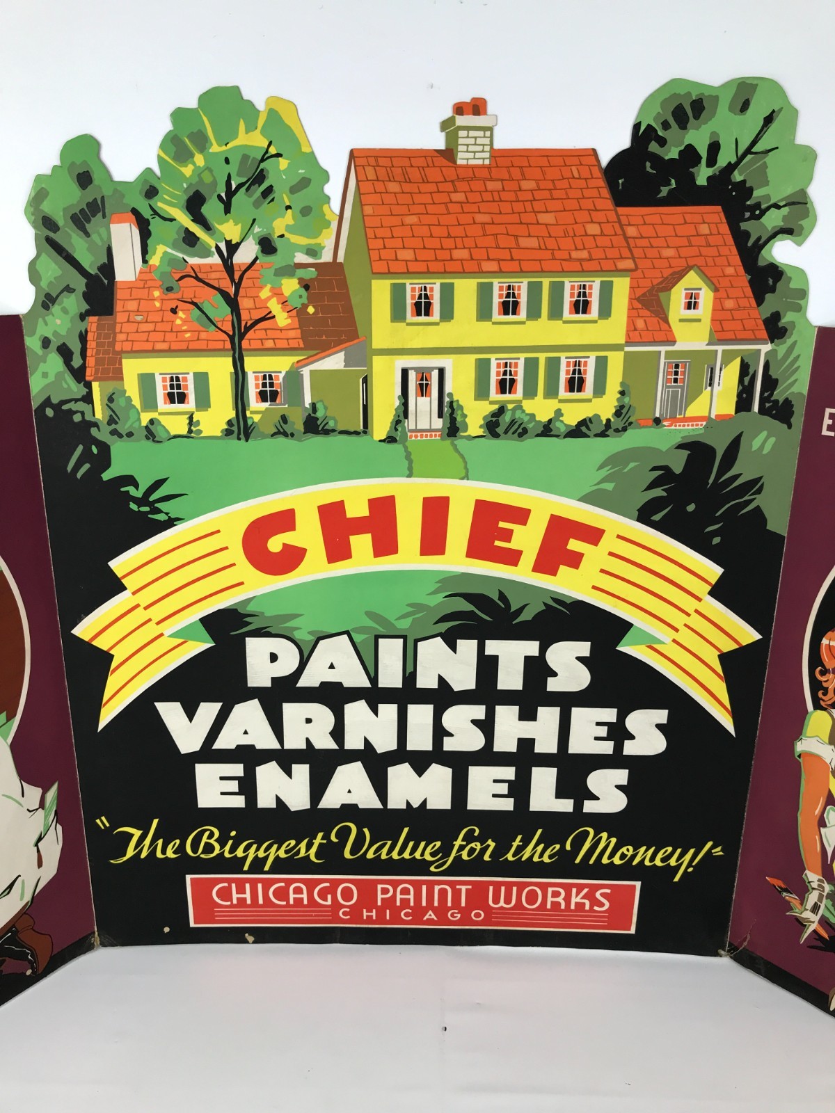 Rare Chicago Paint Works Chief Trifold Cardboard Advertising Sign Store Display