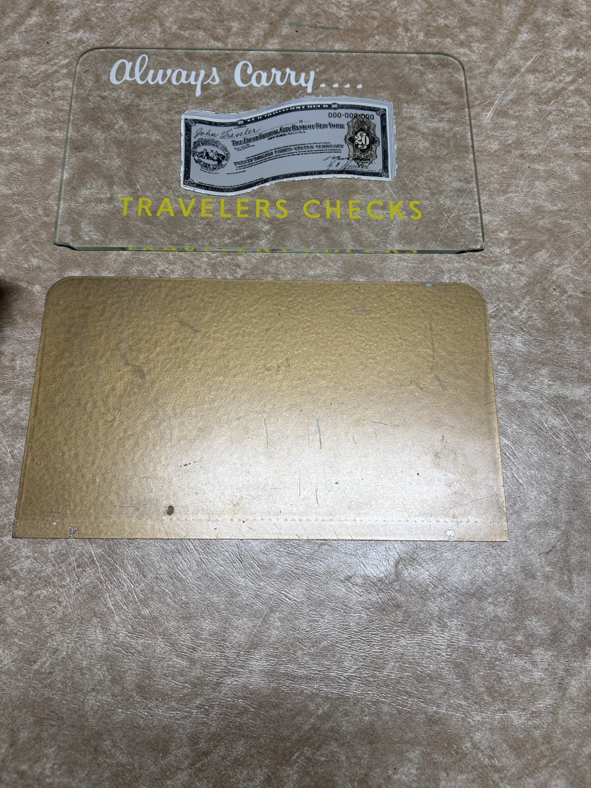 12″ Wide Vintage Travelers Checks Store Display Glass Two Piece Cash Register