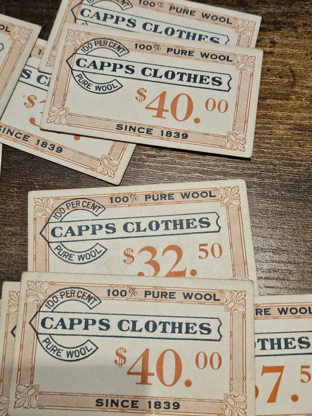 Lot Of 21 Vintage CAPPS Clothes Wool Price Tag Tickets