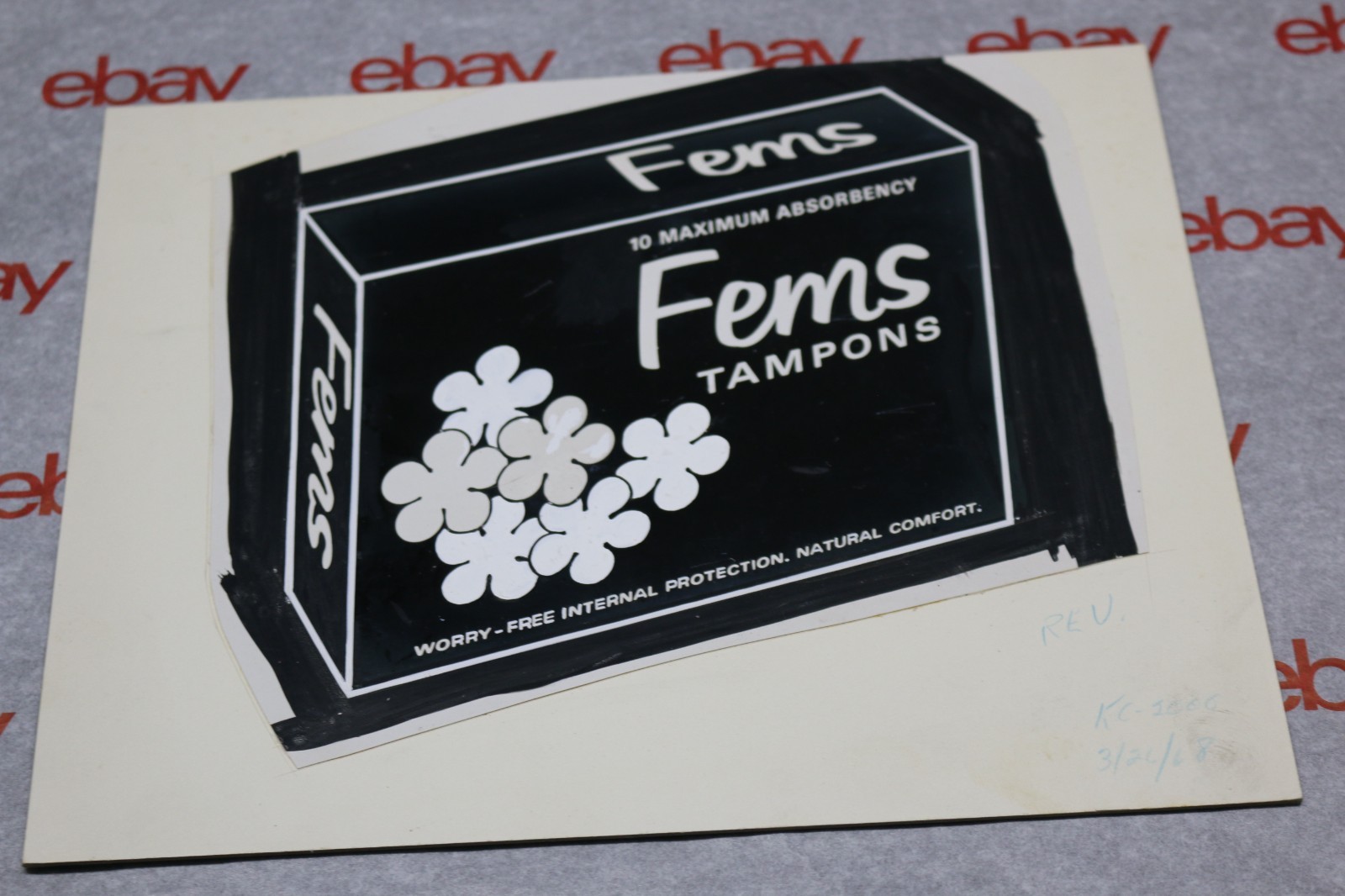Vintage 1968 Fems Tampons ARTIST PROOF 8″ x 10″ cardboard advertising sign