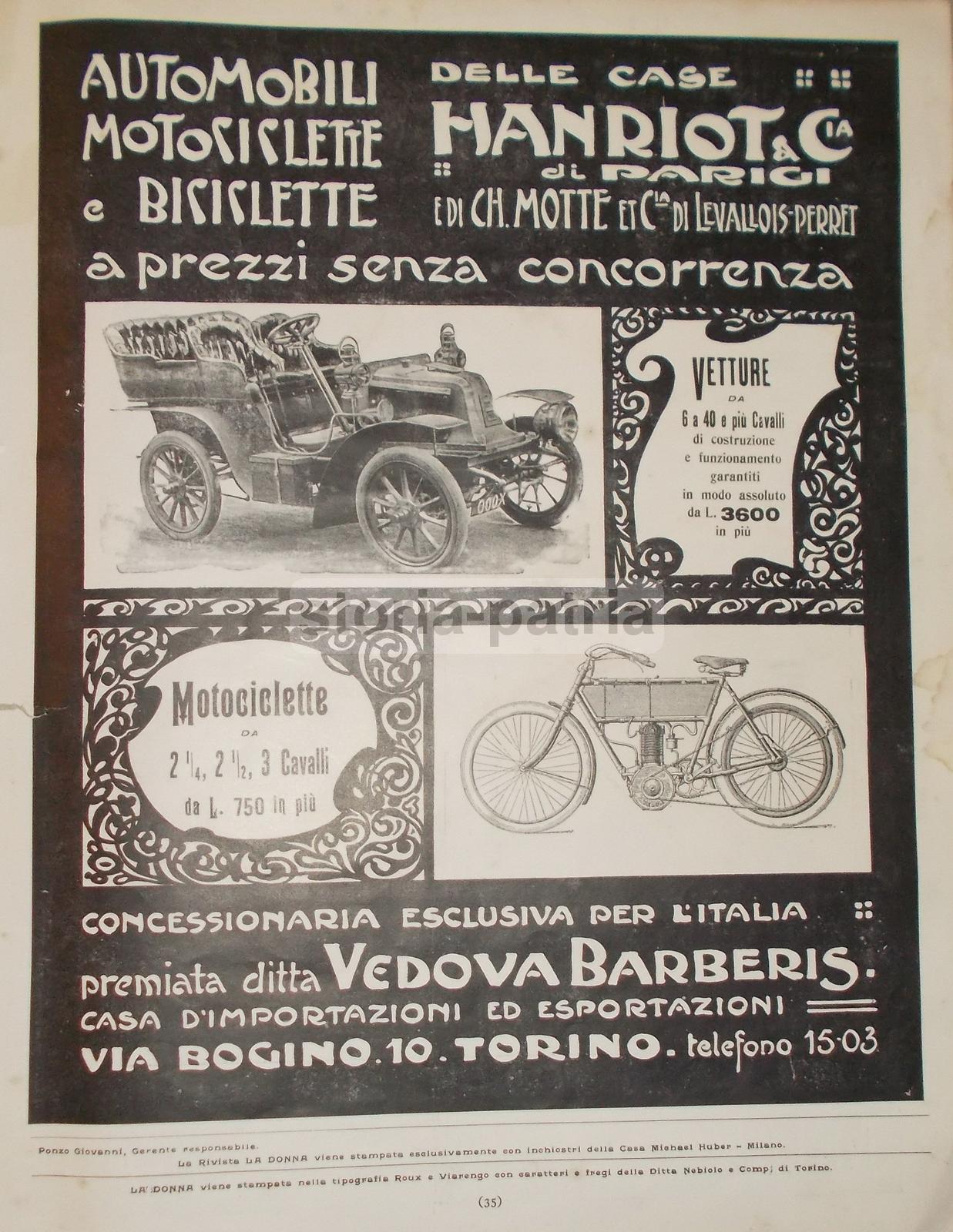 TURIN_CARS_MOTORCYCLES_BICYCLES_BARBERIS_HANRIOT_MOTTE_LIBERTY FURNITURE
