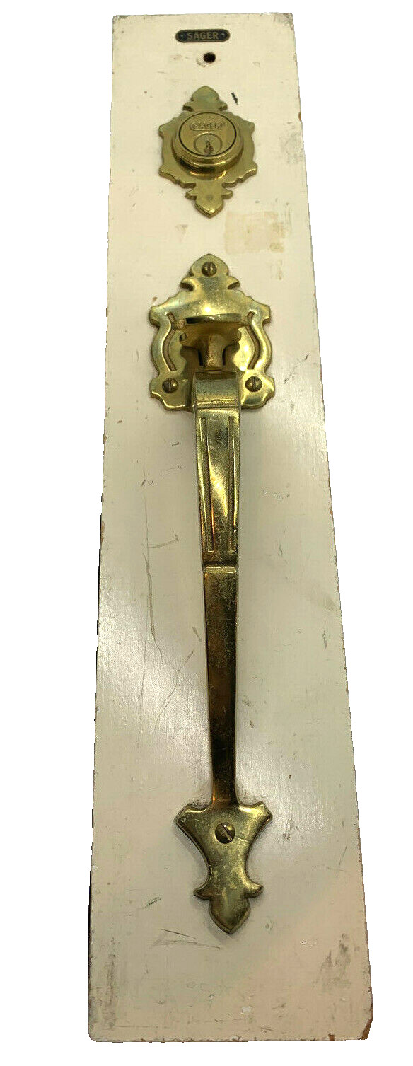 Vintage Sager Brass Door Handle Lock Advertising Hardware Store Easel Display