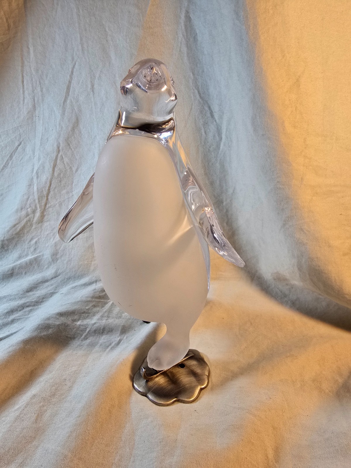Lucite Penguin On Ice Skates MCM Clear & Frosted 8.5″T – Movie TV Prop- Vintage
