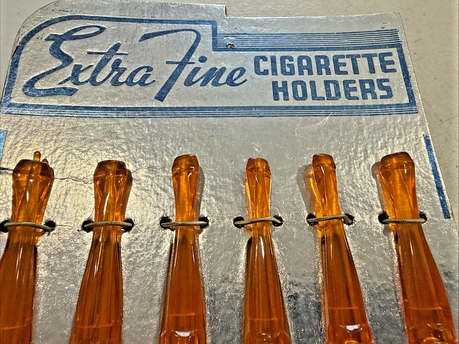 Extra Fine Cigarette Holders Orange Plastic Orig Store Display 12 Silver Blue