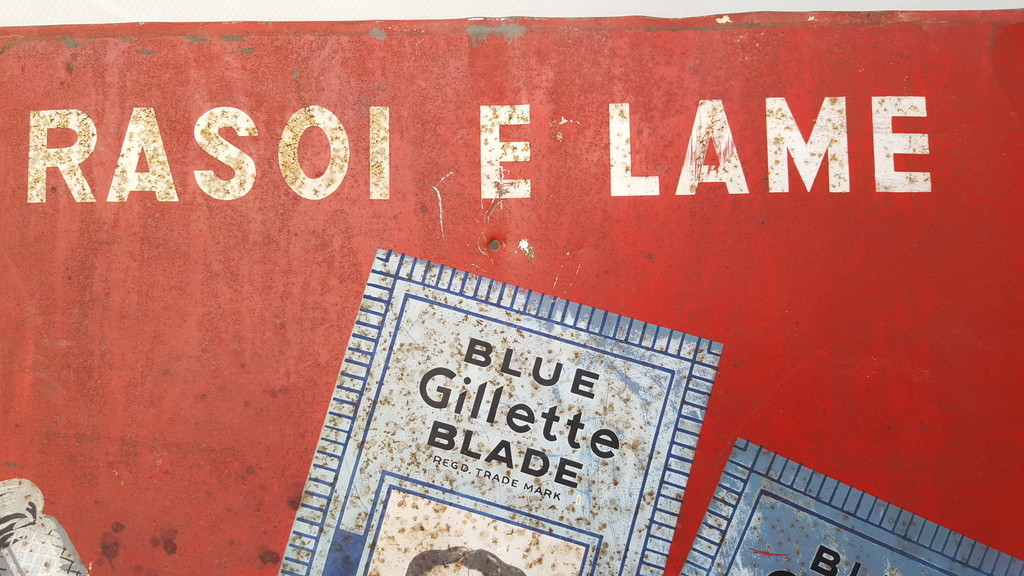 targa insegna pubblicitaria latta gillette 1950 metalgraf pubblicità vintage