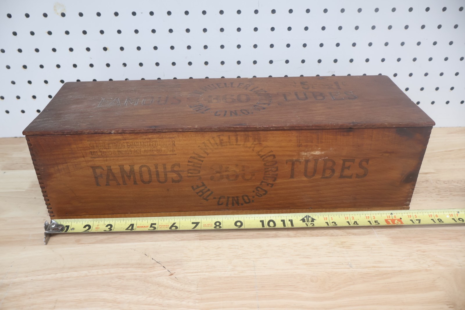 Antique Original John Mueller Licorice 17″ Long Wooden Advertising Candy Crate