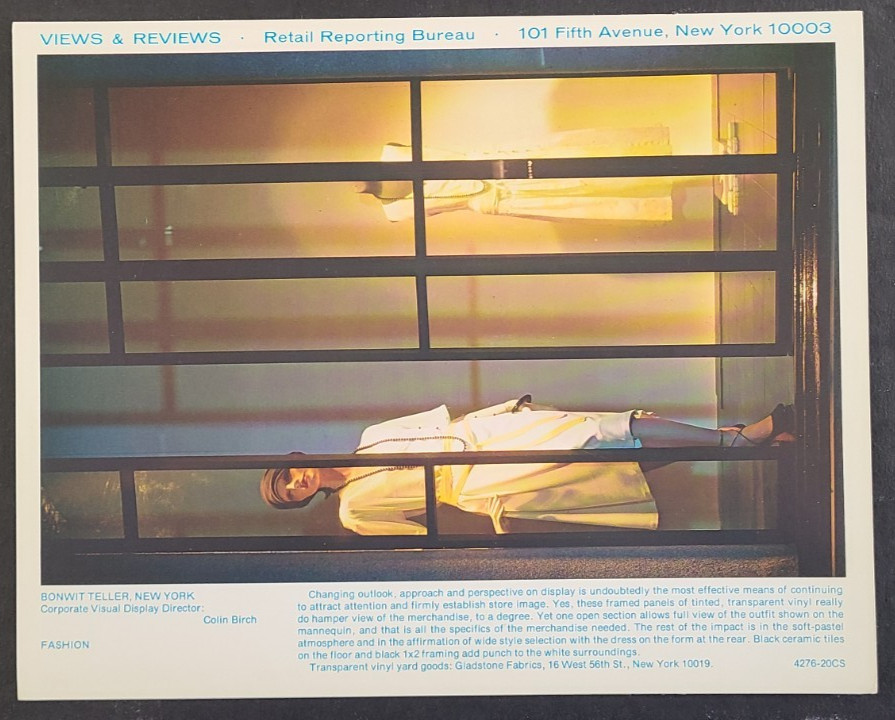 1970s BONWIT TELLER, NY WINDOW DISPLAY PHOTO PRINT FRAMED IN TRANSPARENT VINYL