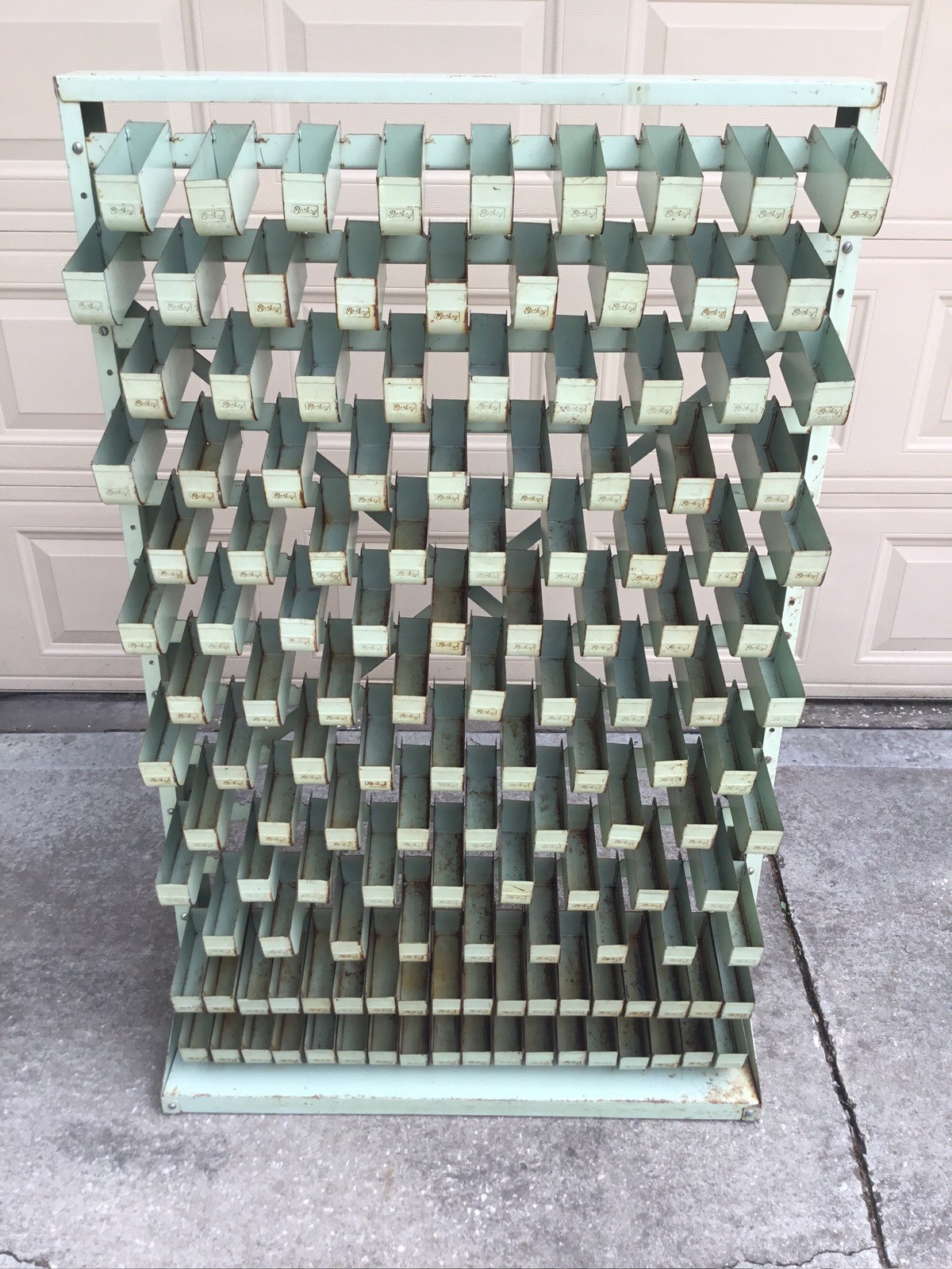 VINTAGE BATHEY HARDWARE STORE METAL DISPLAY FIXTURE SORTING ORGANIZER BOLT BIN