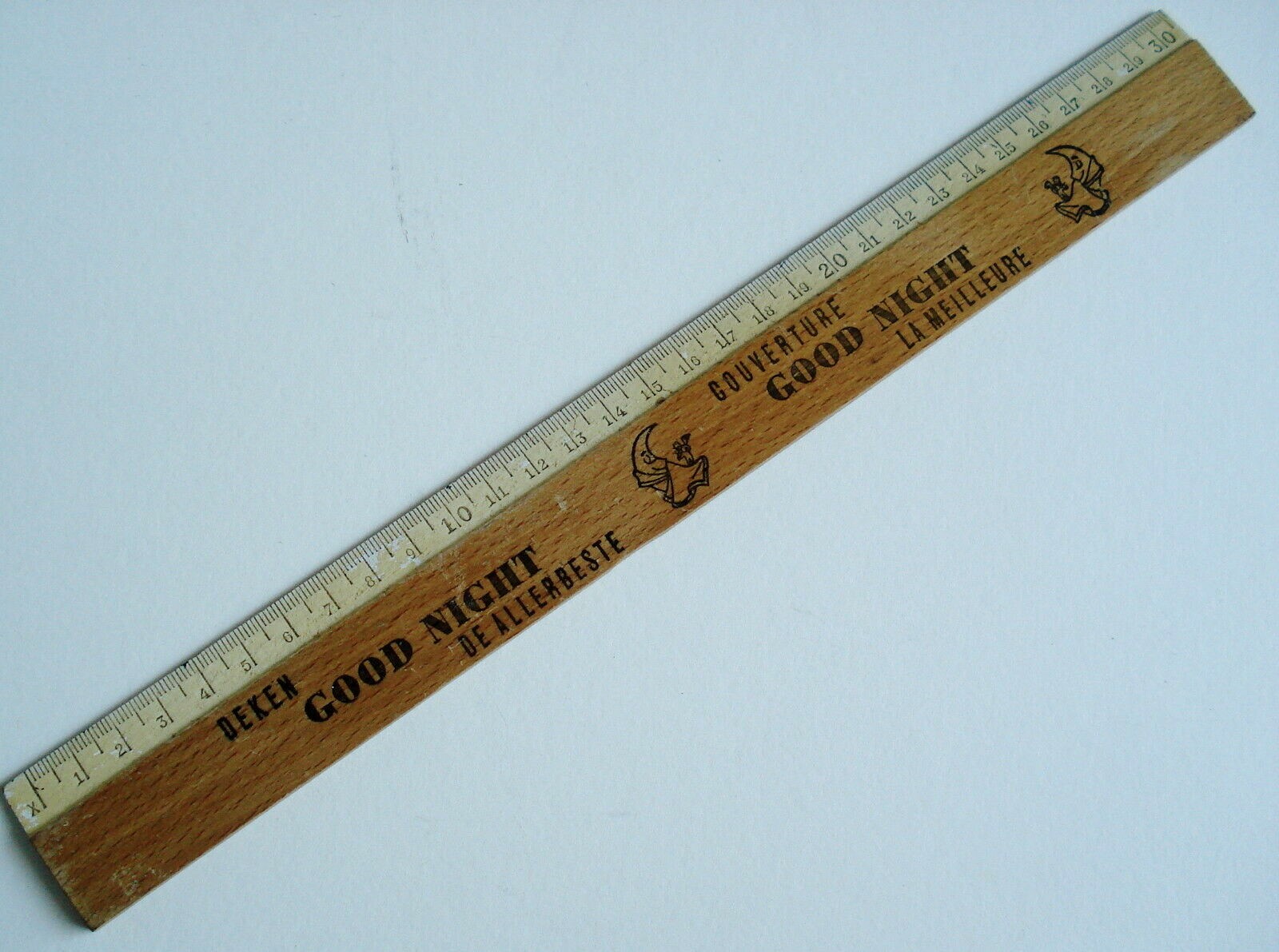 WOOL BLANKETS DEKEN GOOD NIGHT WOODEN RULER 30 CM ADVERTISING MOON BRAND