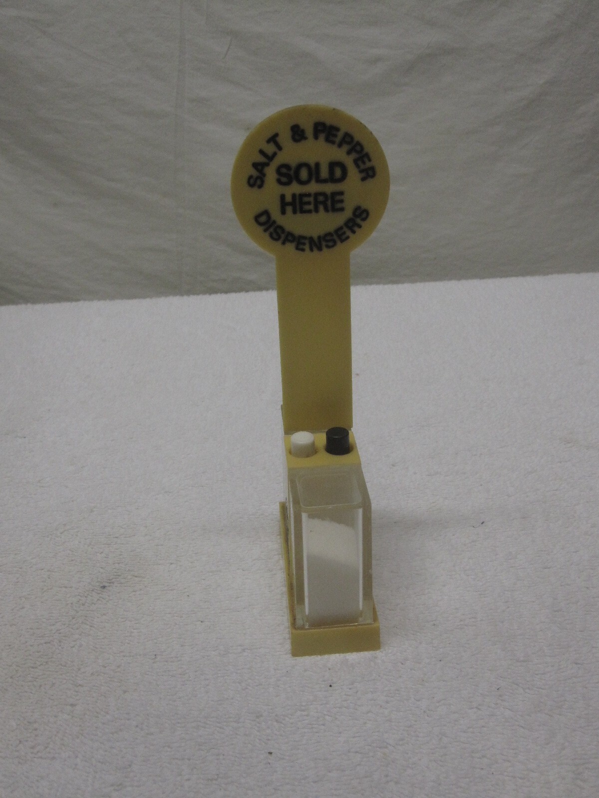 Vintage WHIRLEY Store Display Salt & Pepper Shaker Dispenser Sign Advertising