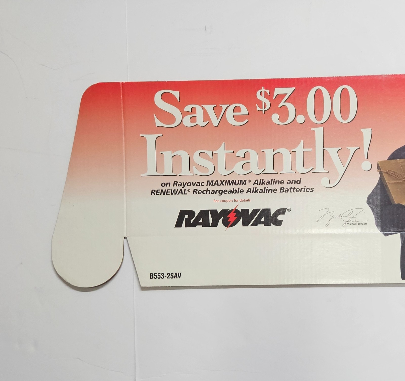 1998 Michael Jordan Rayovac 35 x 13.25 Store Display Topper Advertising Piece